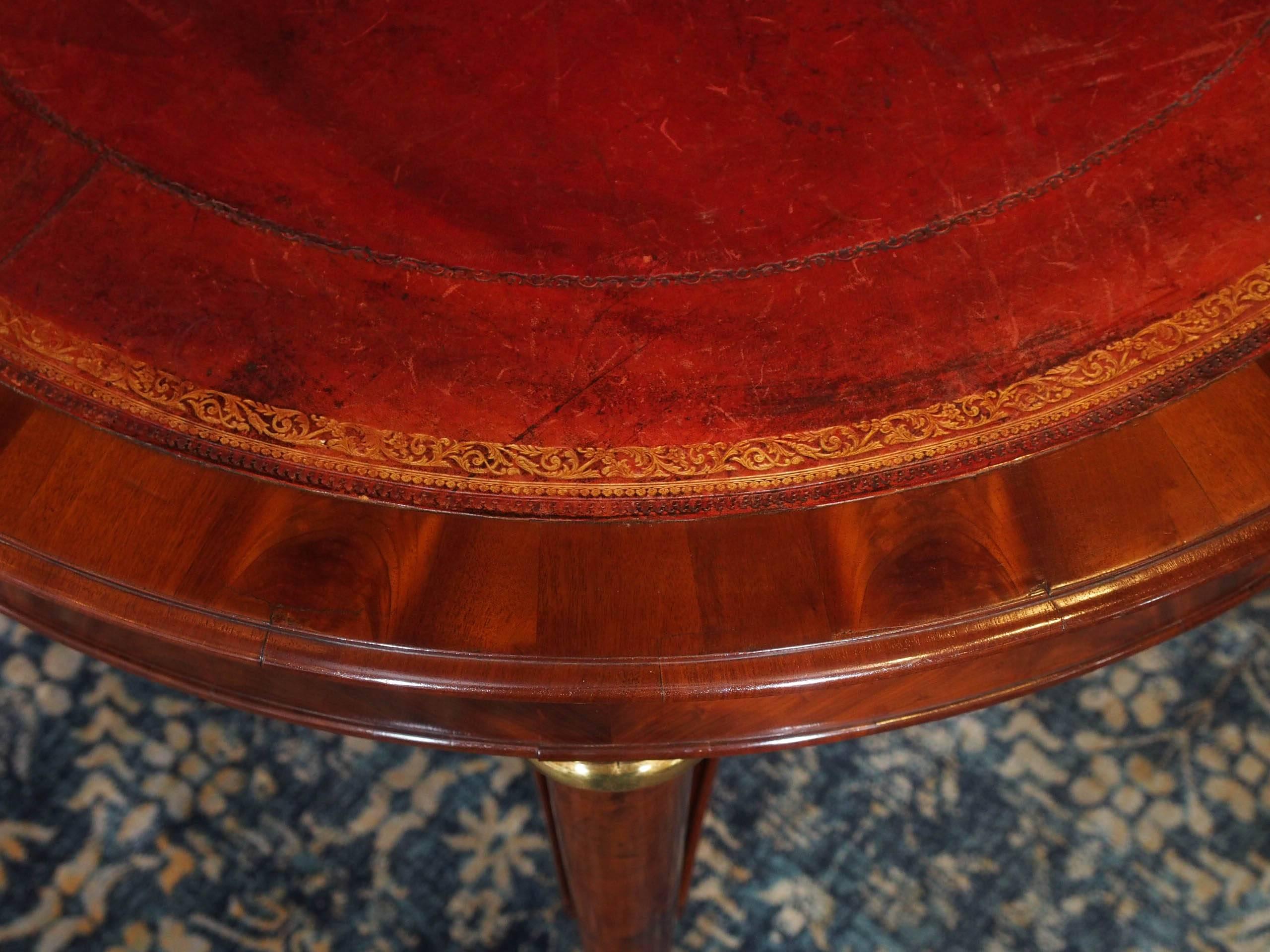 Antique French Louis Philippe Mahogany Leather Top Drum Table, circa 1840 In Good Condition In New Orleans, LA