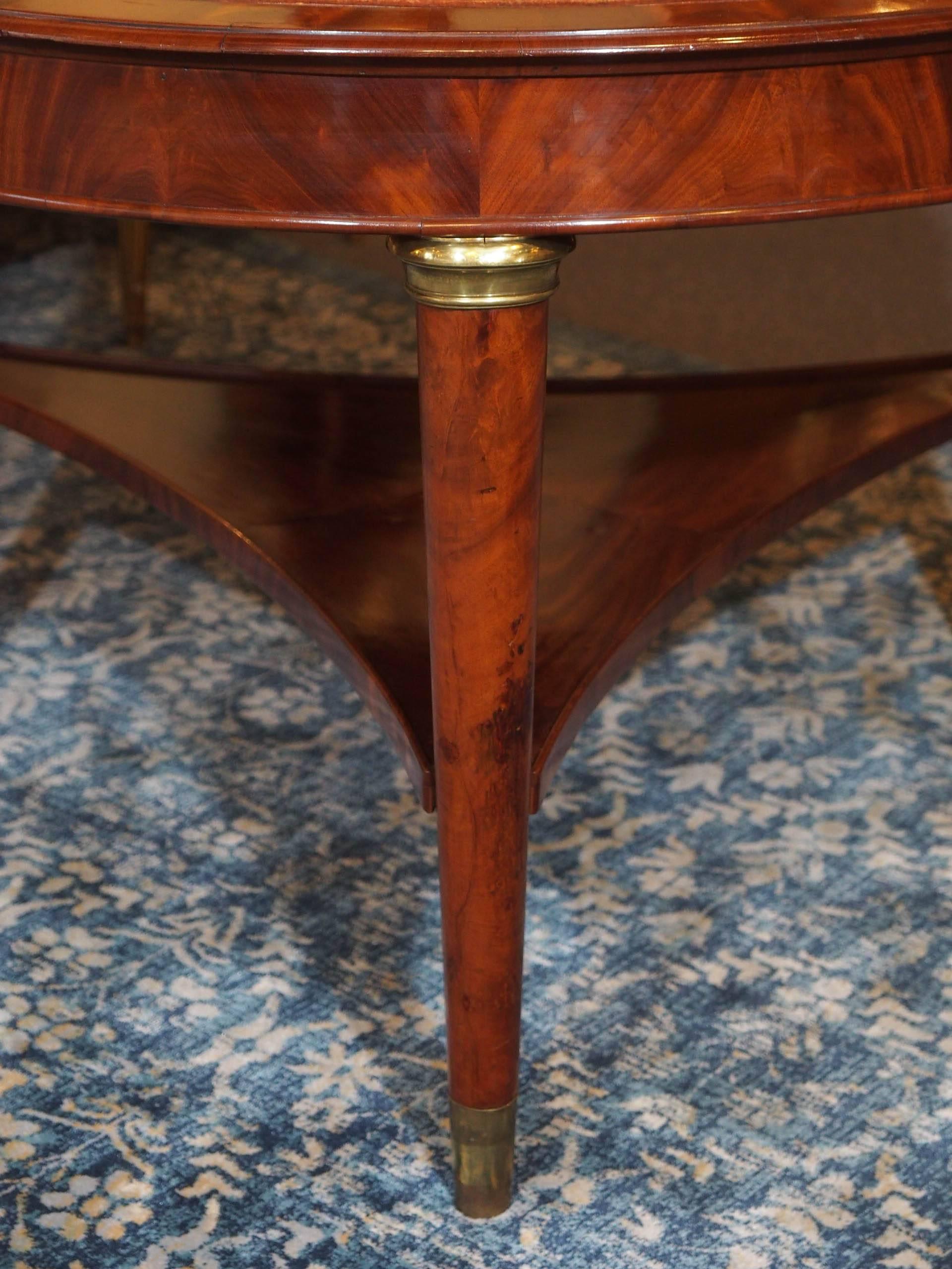 Mid-19th Century Antique French Louis Philippe Mahogany Leather Top Drum Table, circa 1840