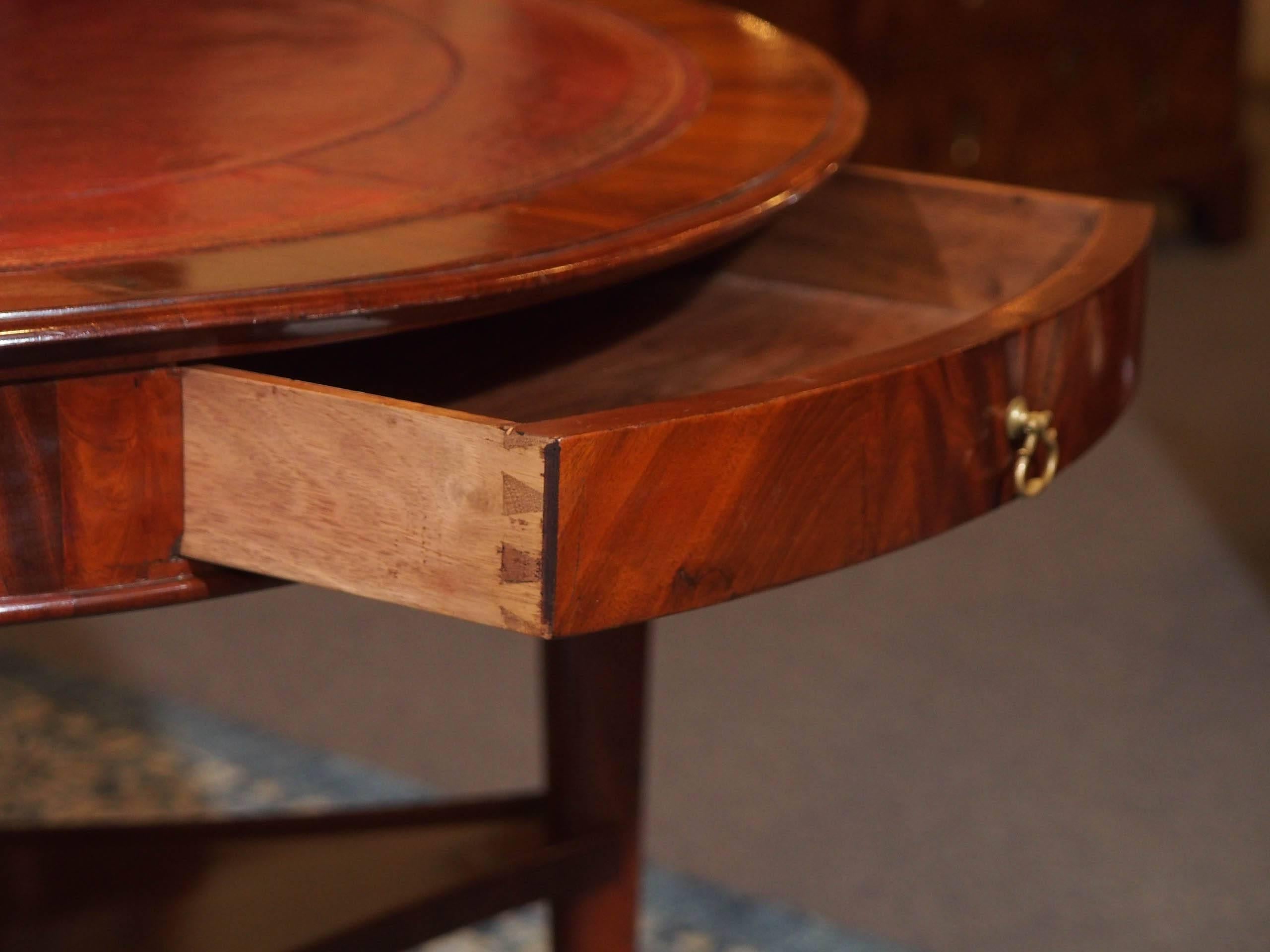 Antique French Louis Philippe Mahogany Leather Top Drum Table, circa 1840 1