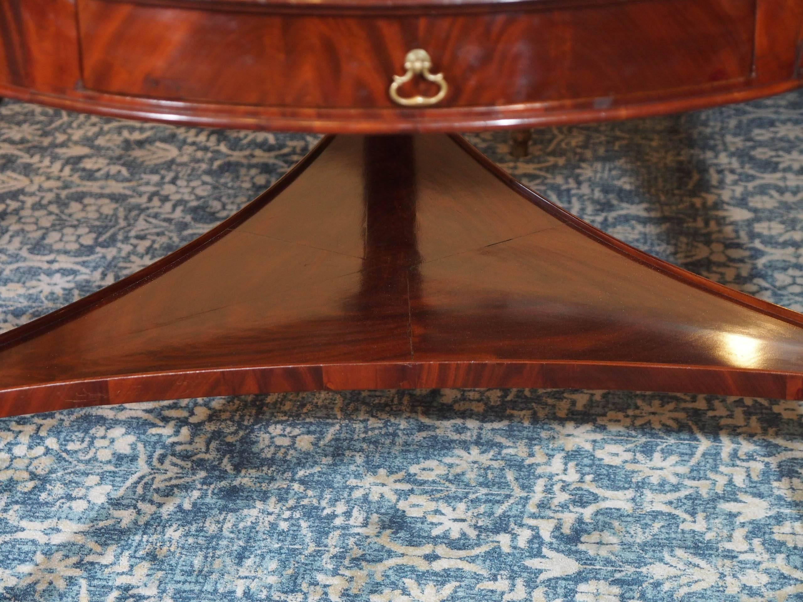 Antique French Louis Philippe Mahogany Leather Top Drum Table, circa 1840 2