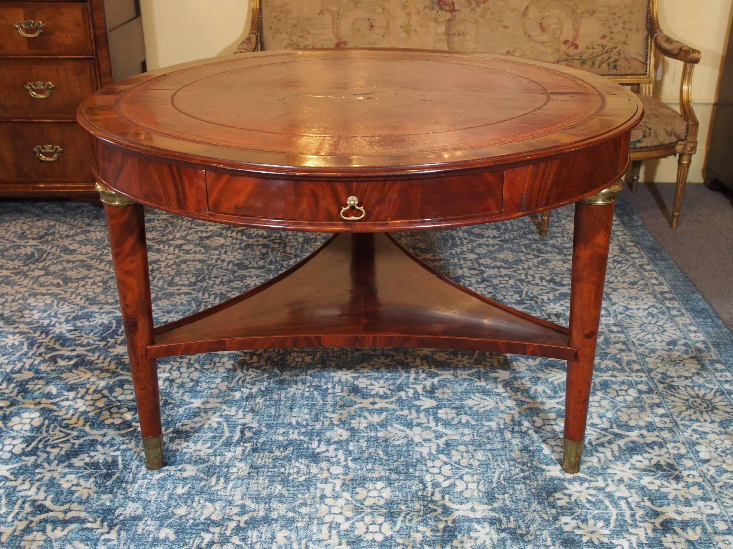 Antique French Louis Philippe Mahogany Leather Top Drum Table, circa 1840 3