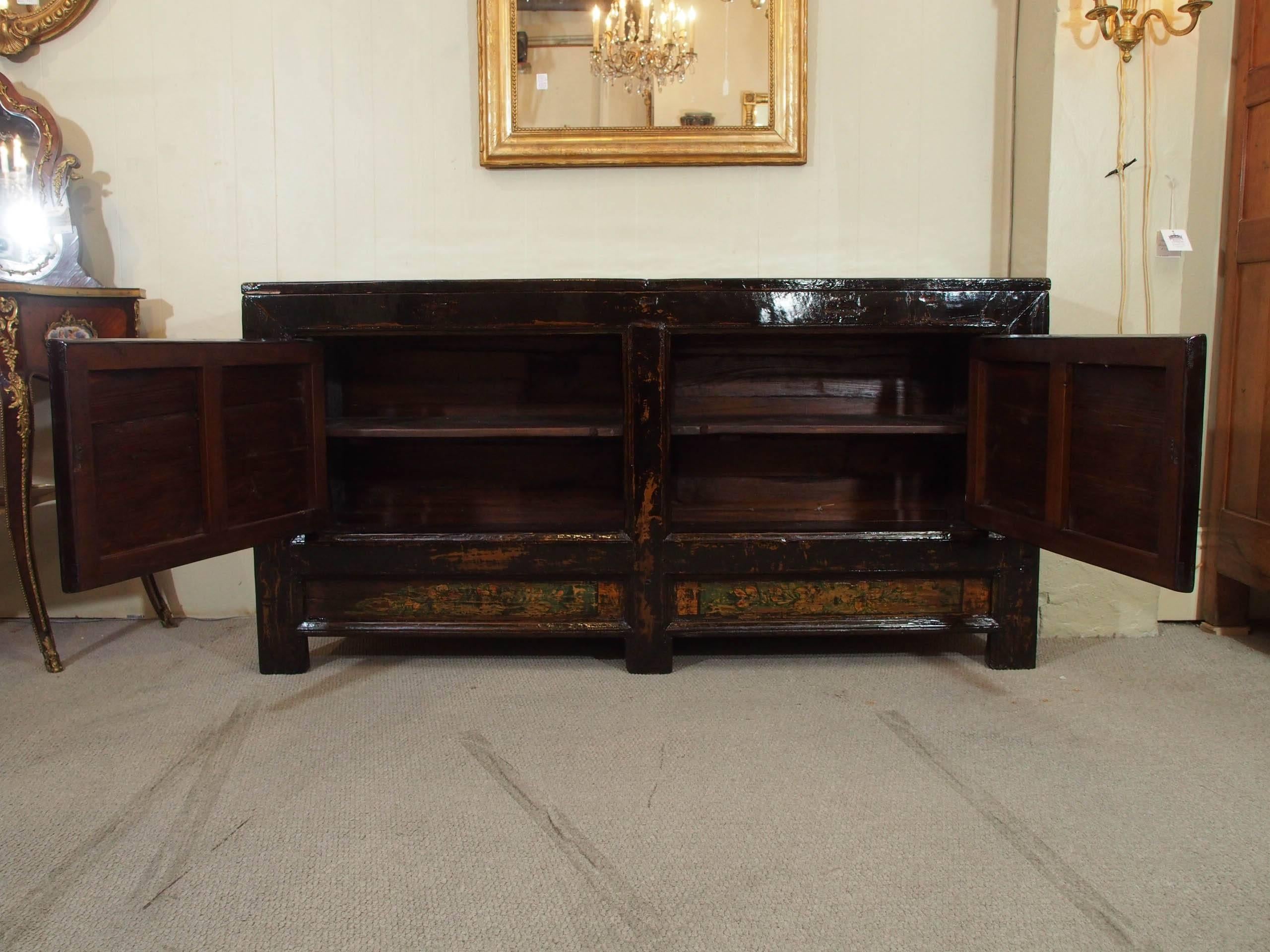 Early 20th Century Antique Chinese Black Lacquer Rice Cabinet, circa 1915