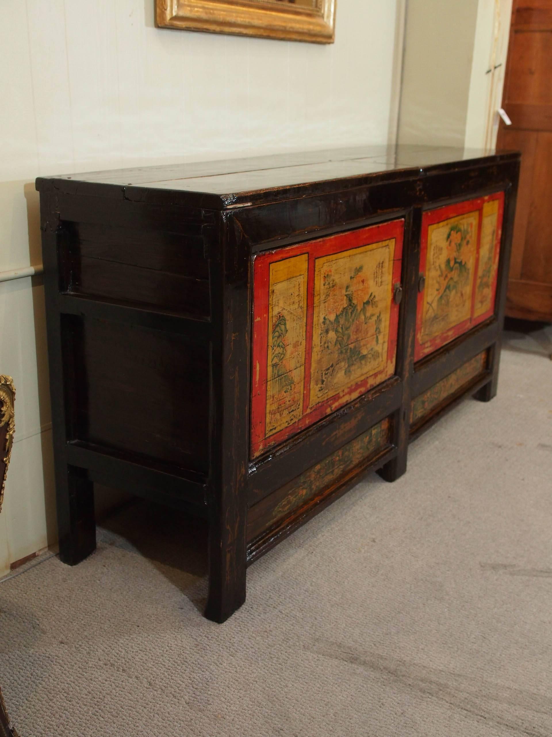 Antique Chinese Black Lacquer Rice Cabinet, circa 1915 2