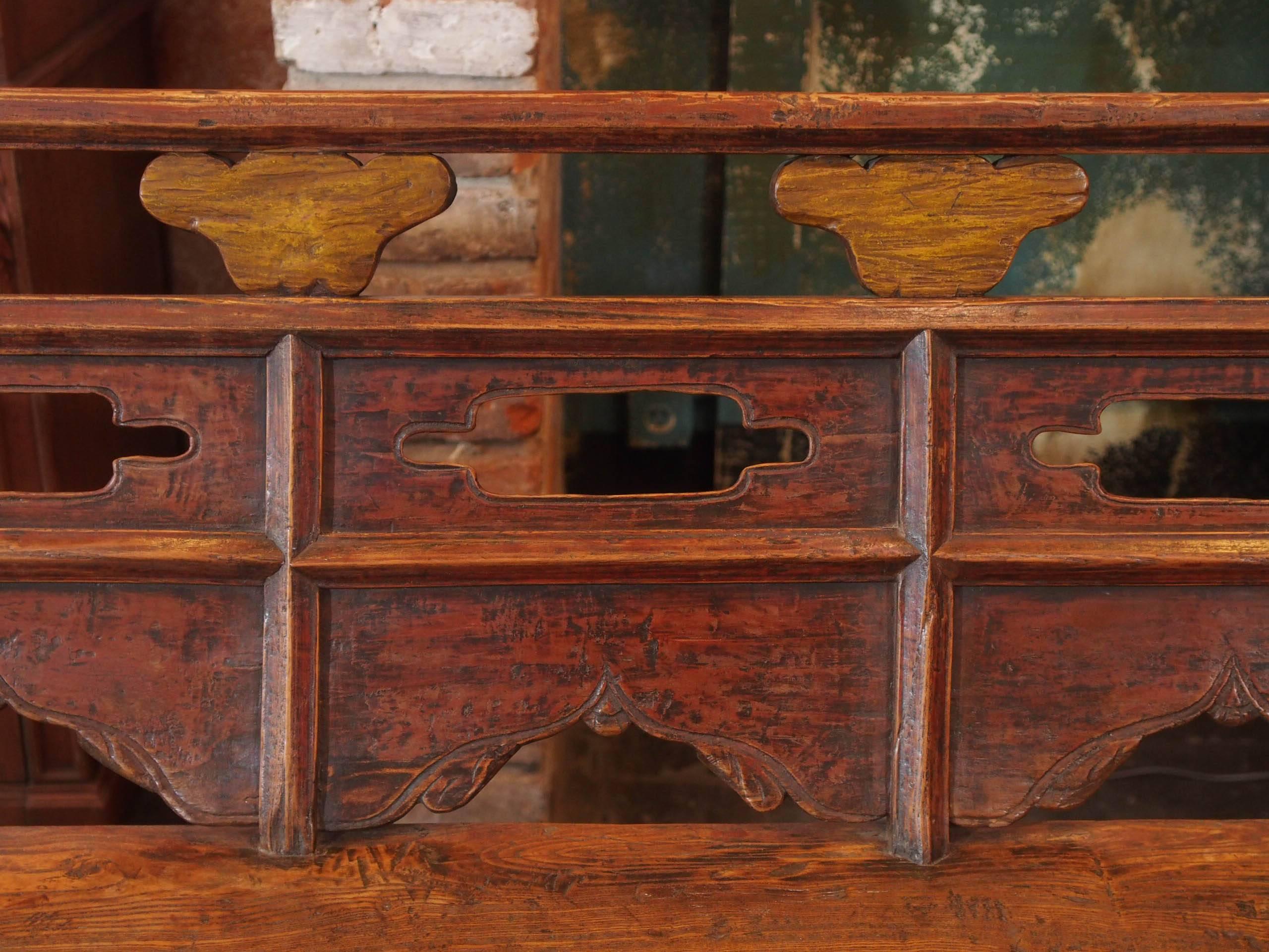 Mid-19th Century Antique Chinese Shanxi Province Painted Elm Bench, circa 1860