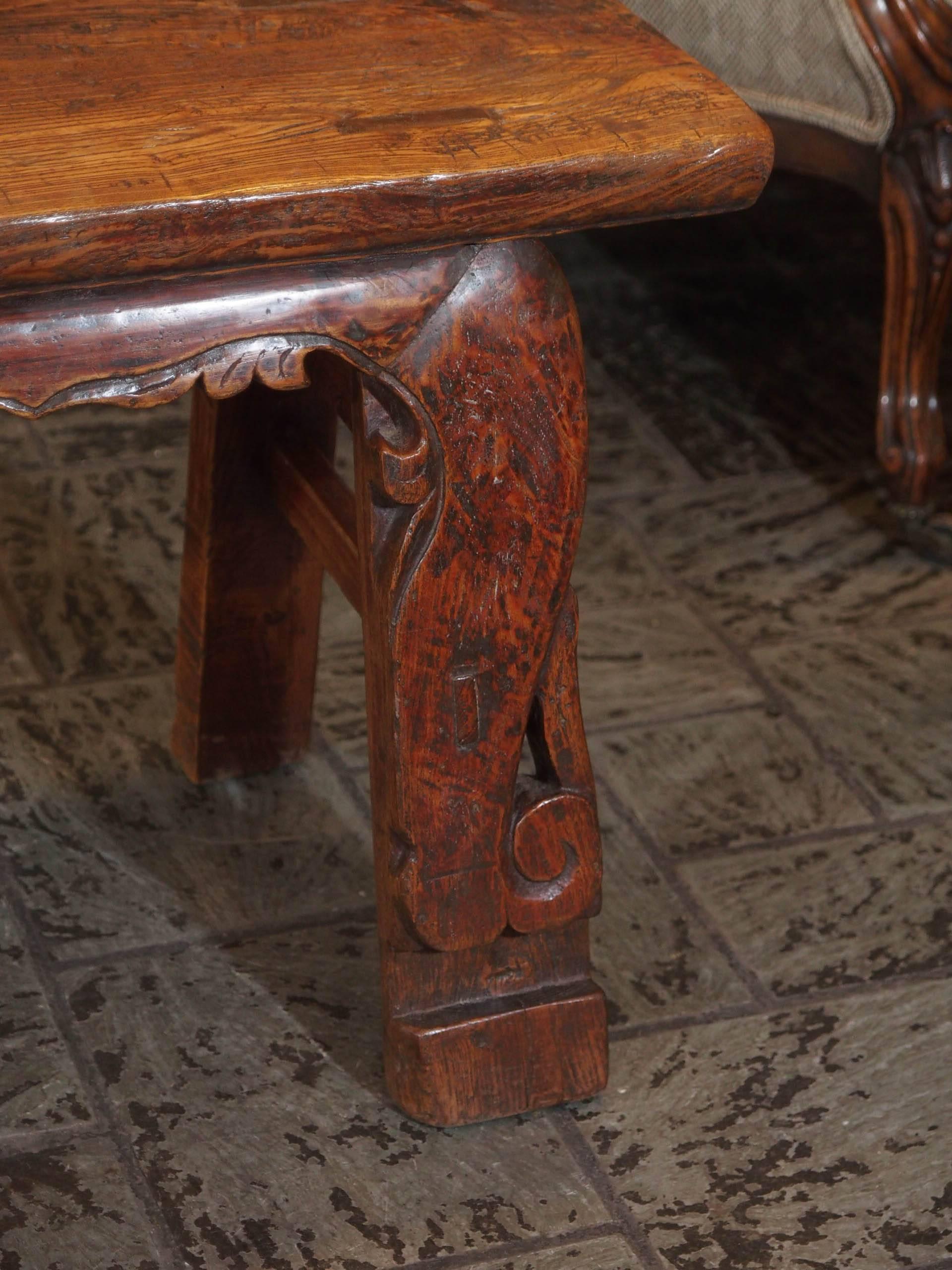 Antique Chinese Shanxi Province Painted Elm Bench, circa 1860 2