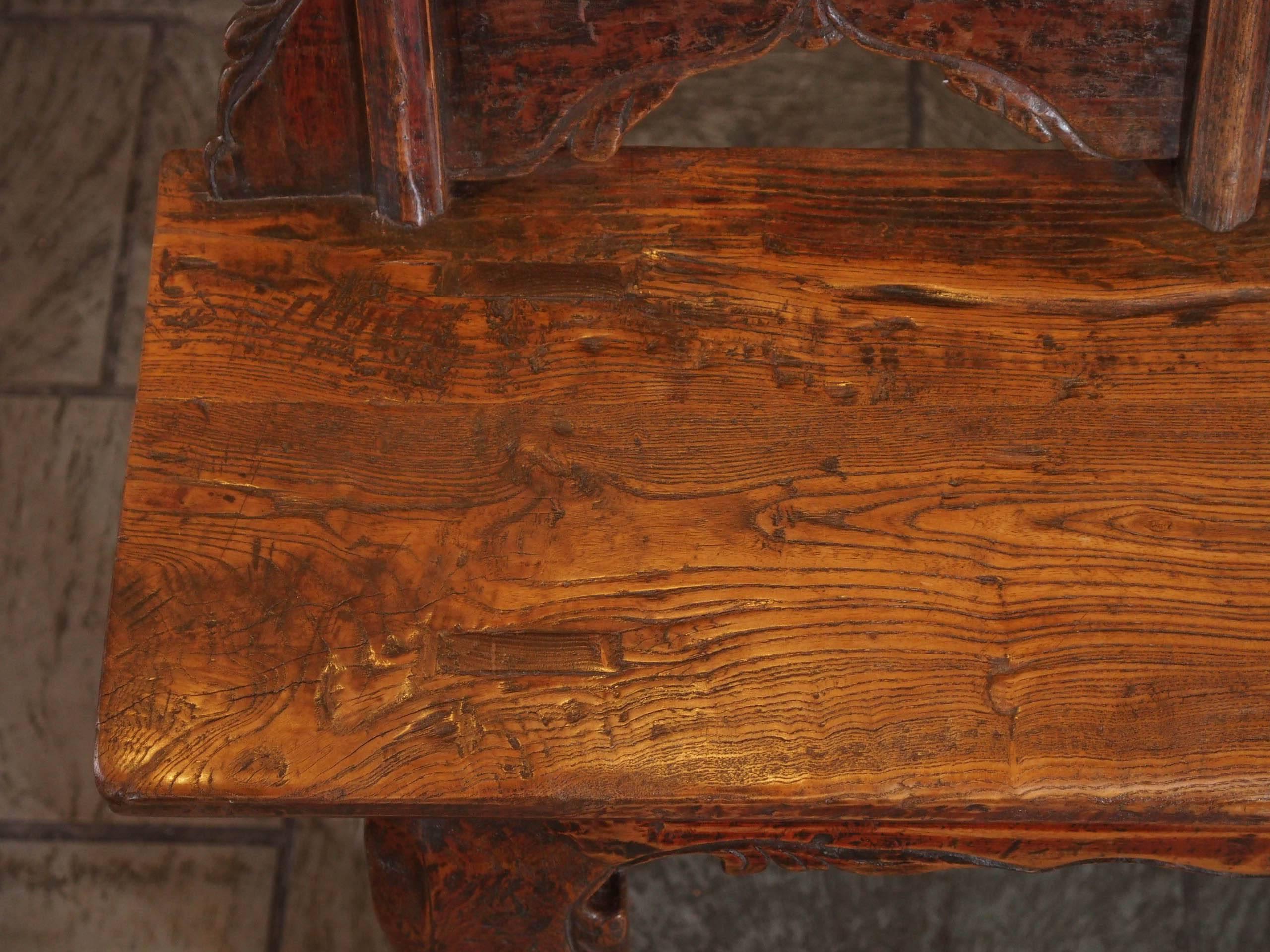 Antique Chinese Shanxi Province Painted Elm Bench, circa 1860 3