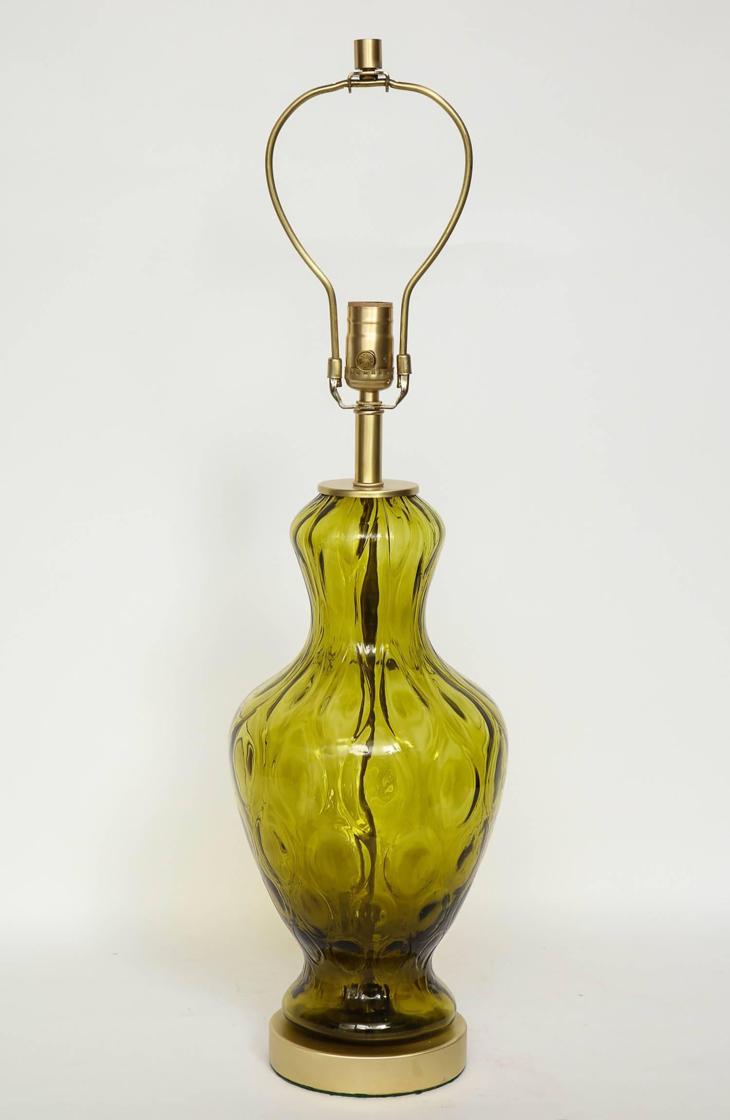 Mid-Century Modern Blenko Moss Green Glass Lamps