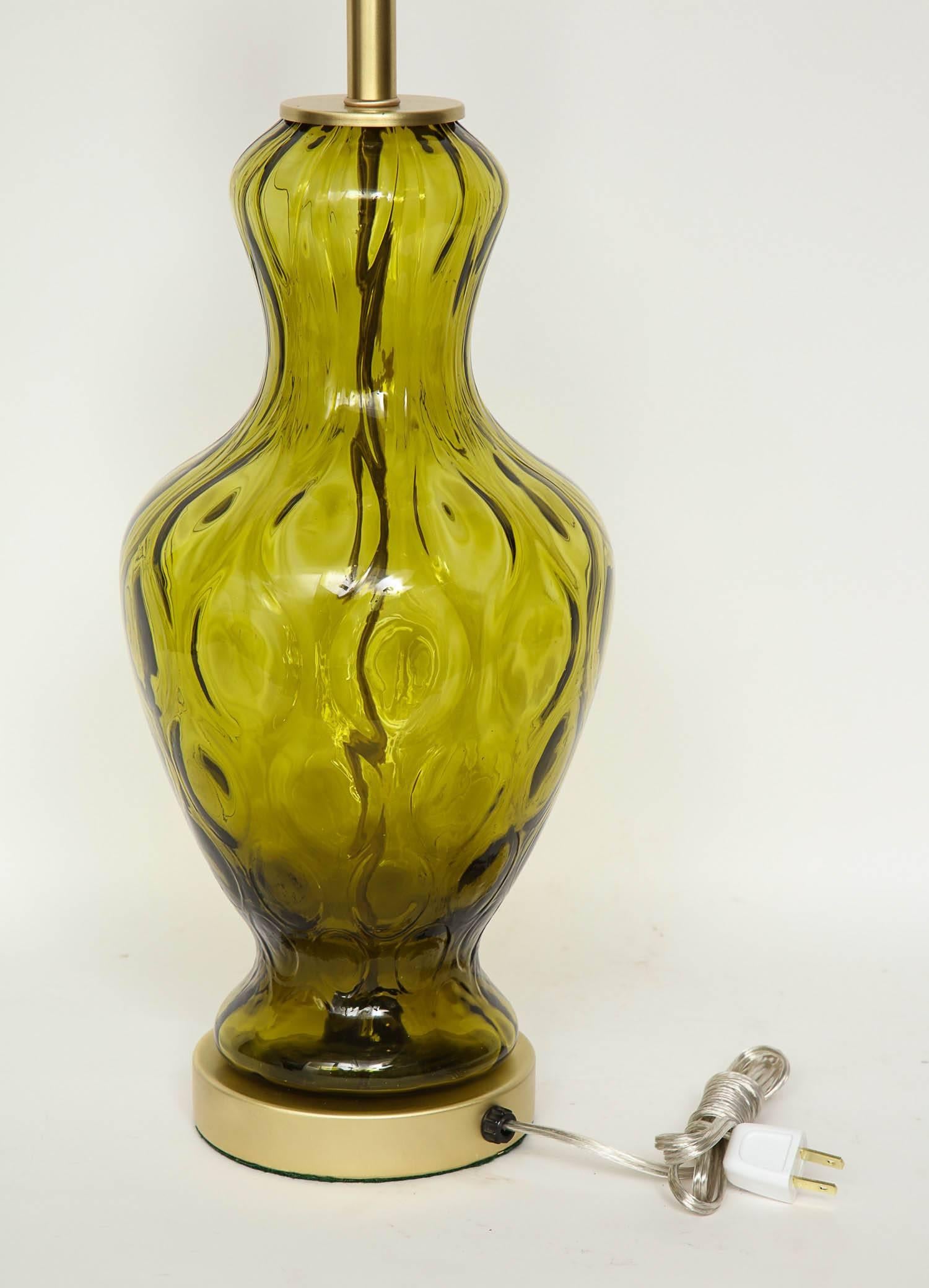 American Blenko Moss Green Glass Lamps