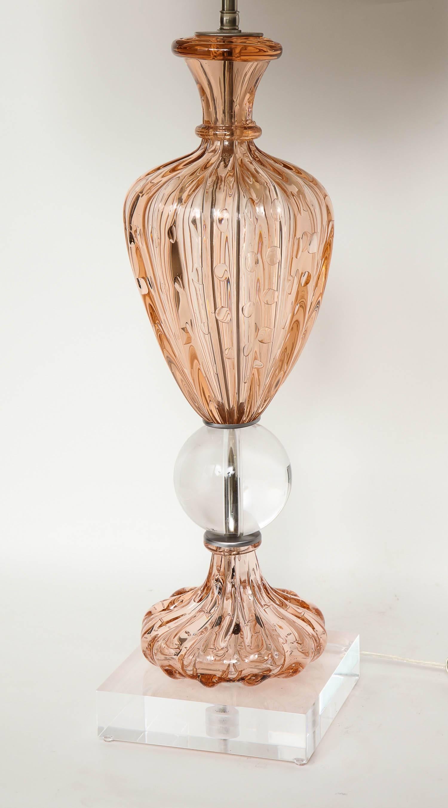 Mid-Century Modern Apricot Murano Glass Lamps