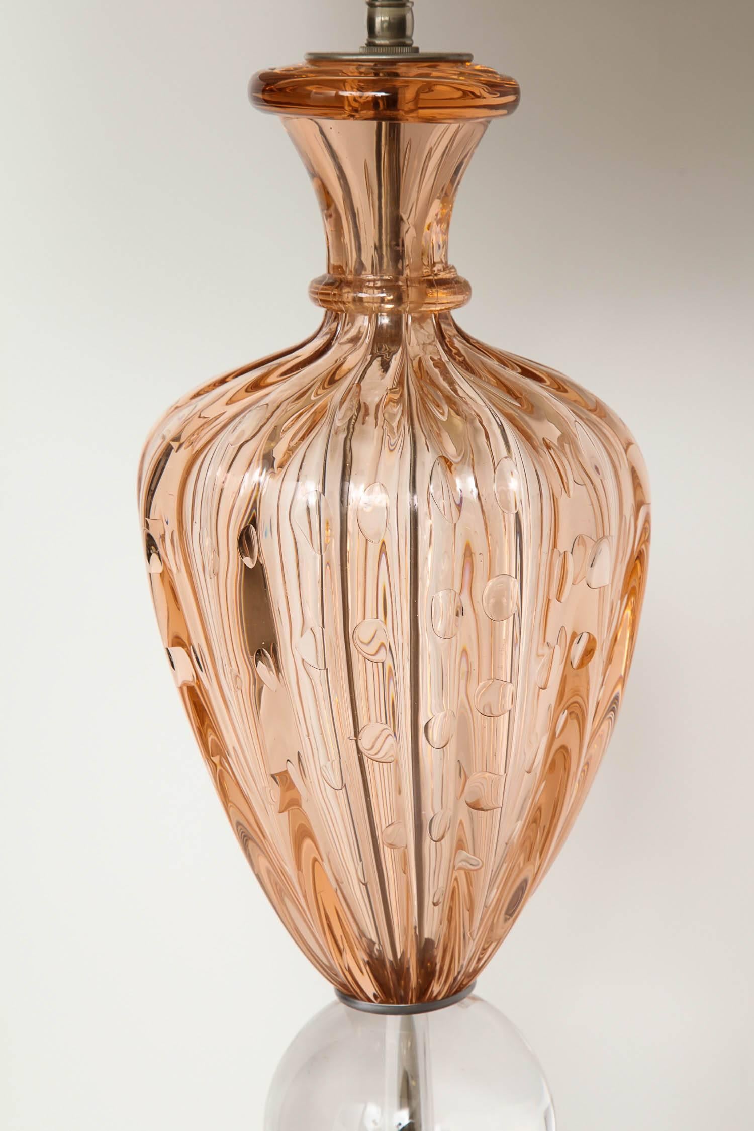Italian Apricot Murano Glass Lamps