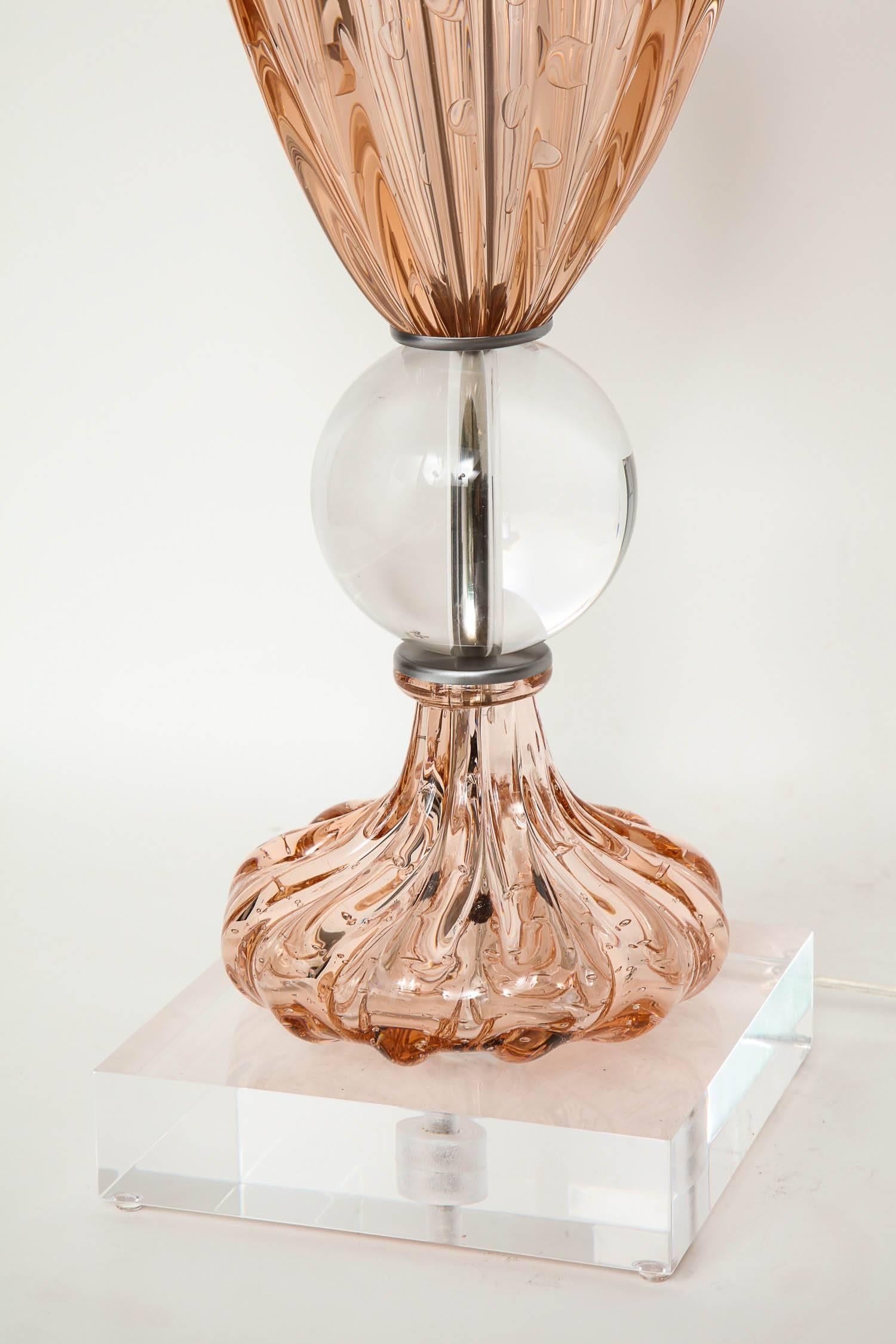 Apricot Murano Glass Lamps In Excellent Condition In New York, NY