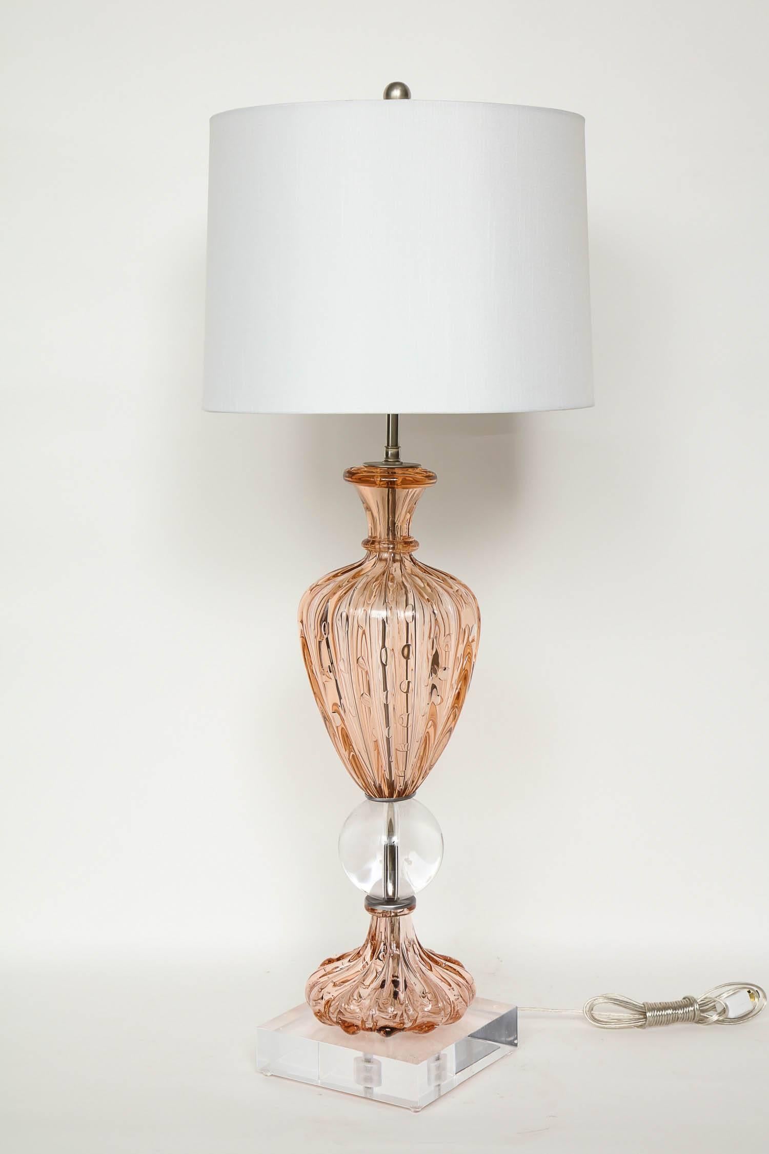 20th Century Apricot Murano Glass Lamps