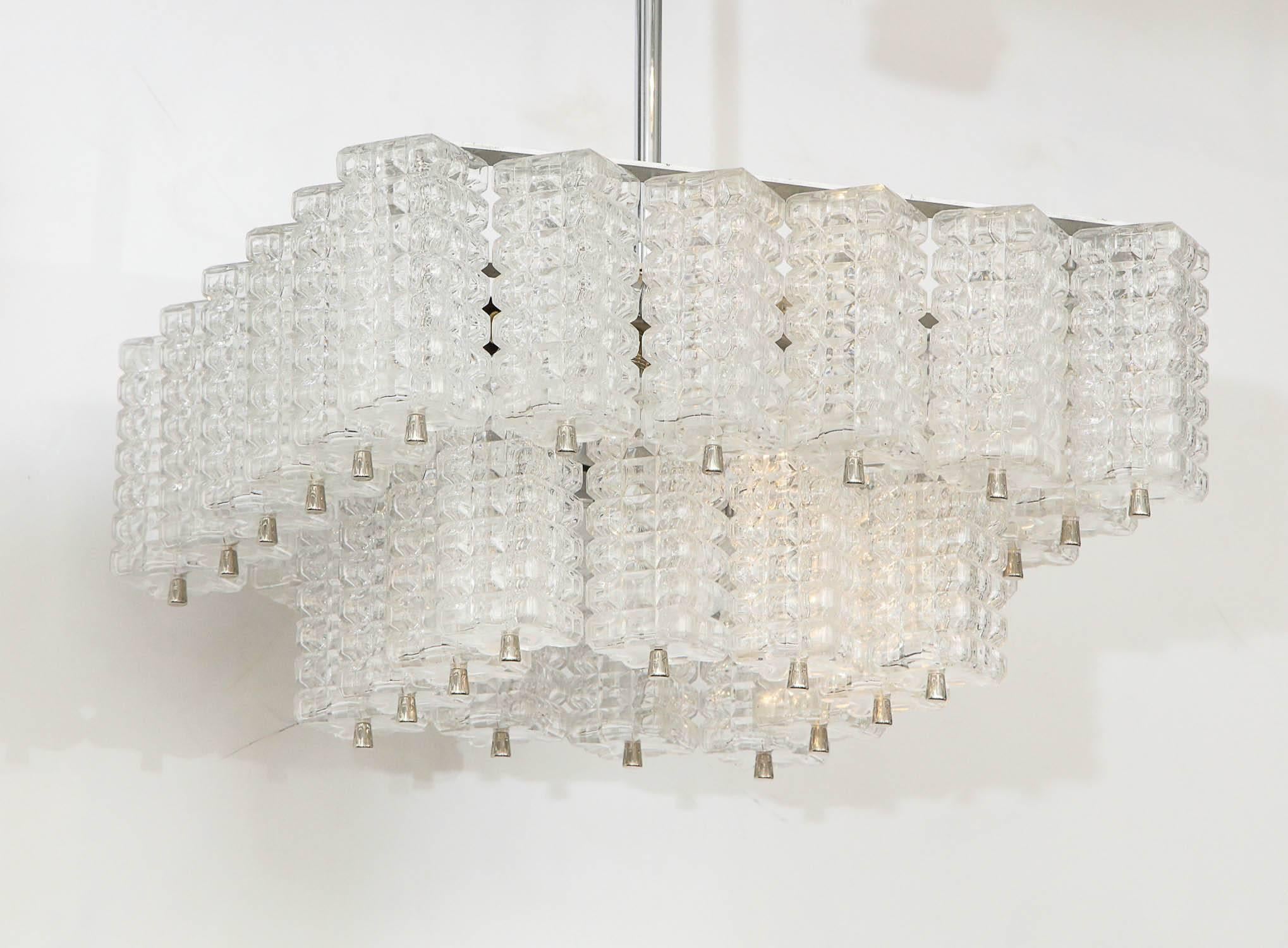 Scandinavian Modern Austrolux Two-Tier Glass Chandelier For Sale