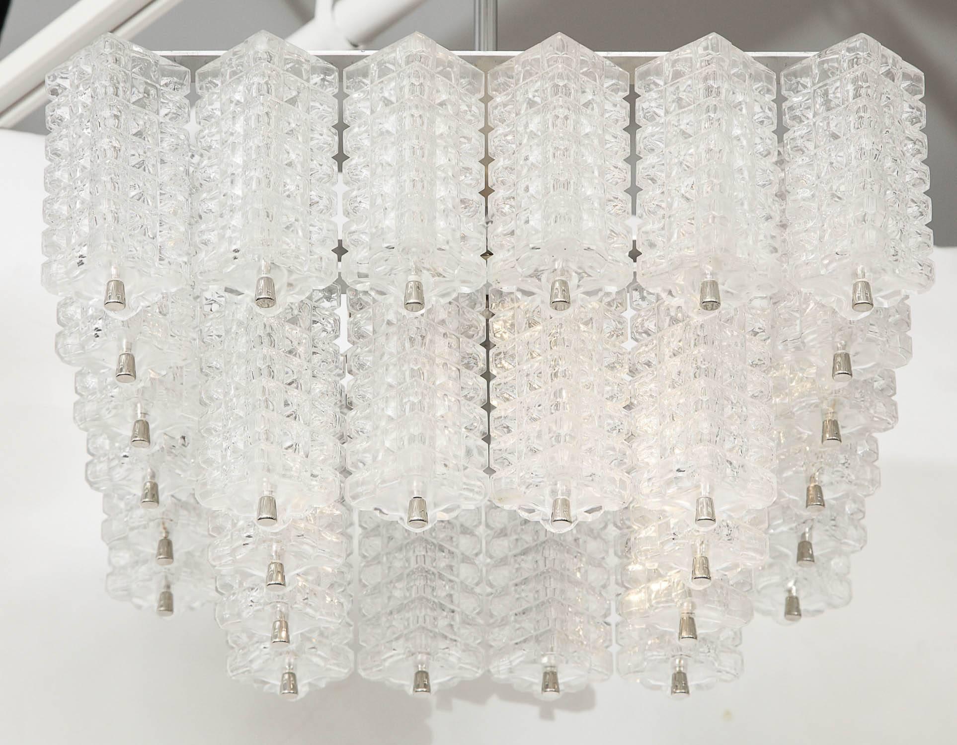 Austrolux Two-Tier Glass Chandelier In Excellent Condition For Sale In New York, NY