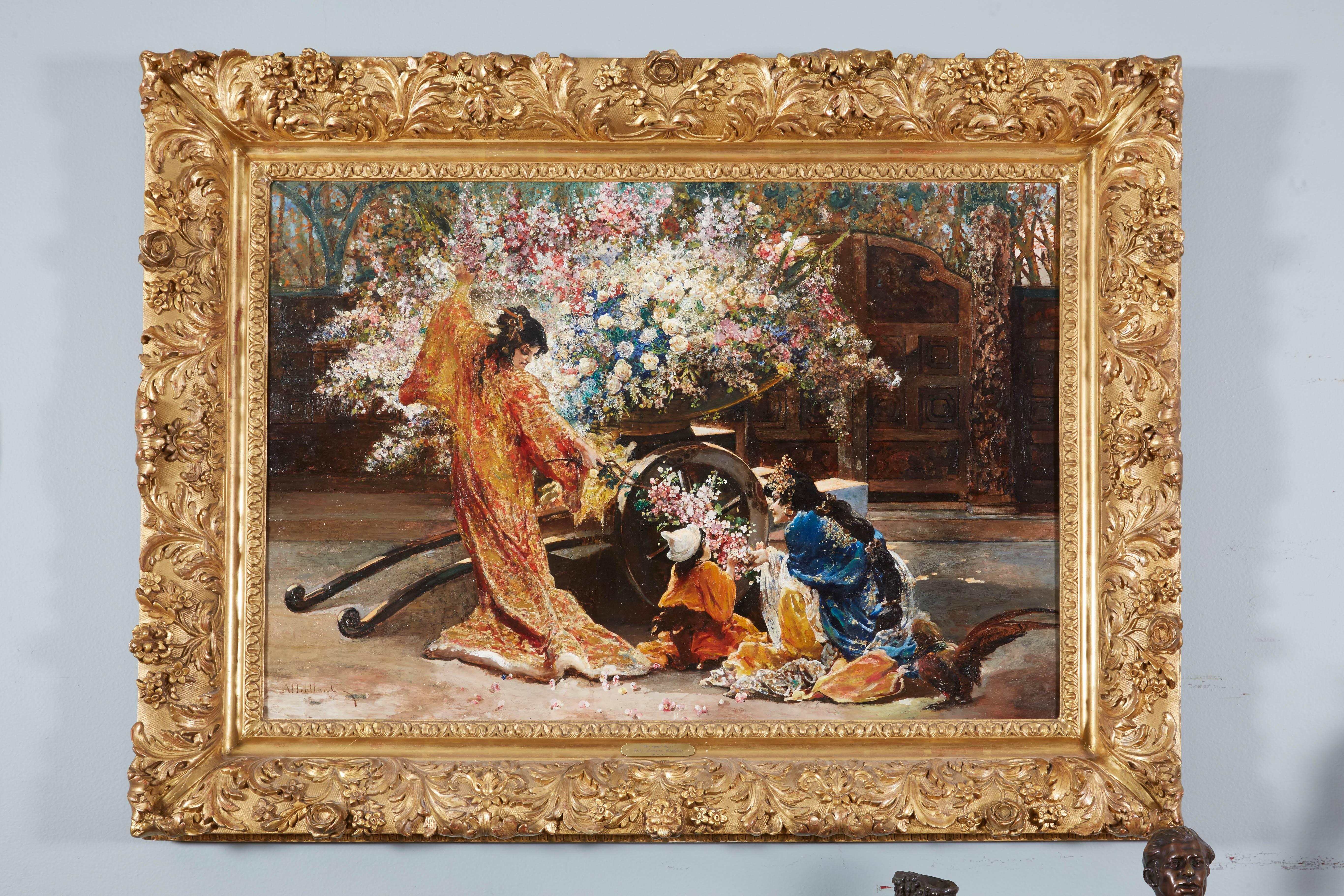 An exceptional French Japonisme oil on board painting by Felix Armand Heullant 
(French, born 1834)

