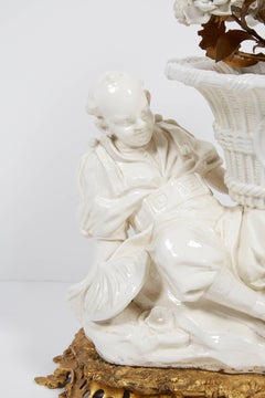 French Chinoiserie Ormolu Bronze & Blanc De Chine Porcelain Group of Chinese Boy