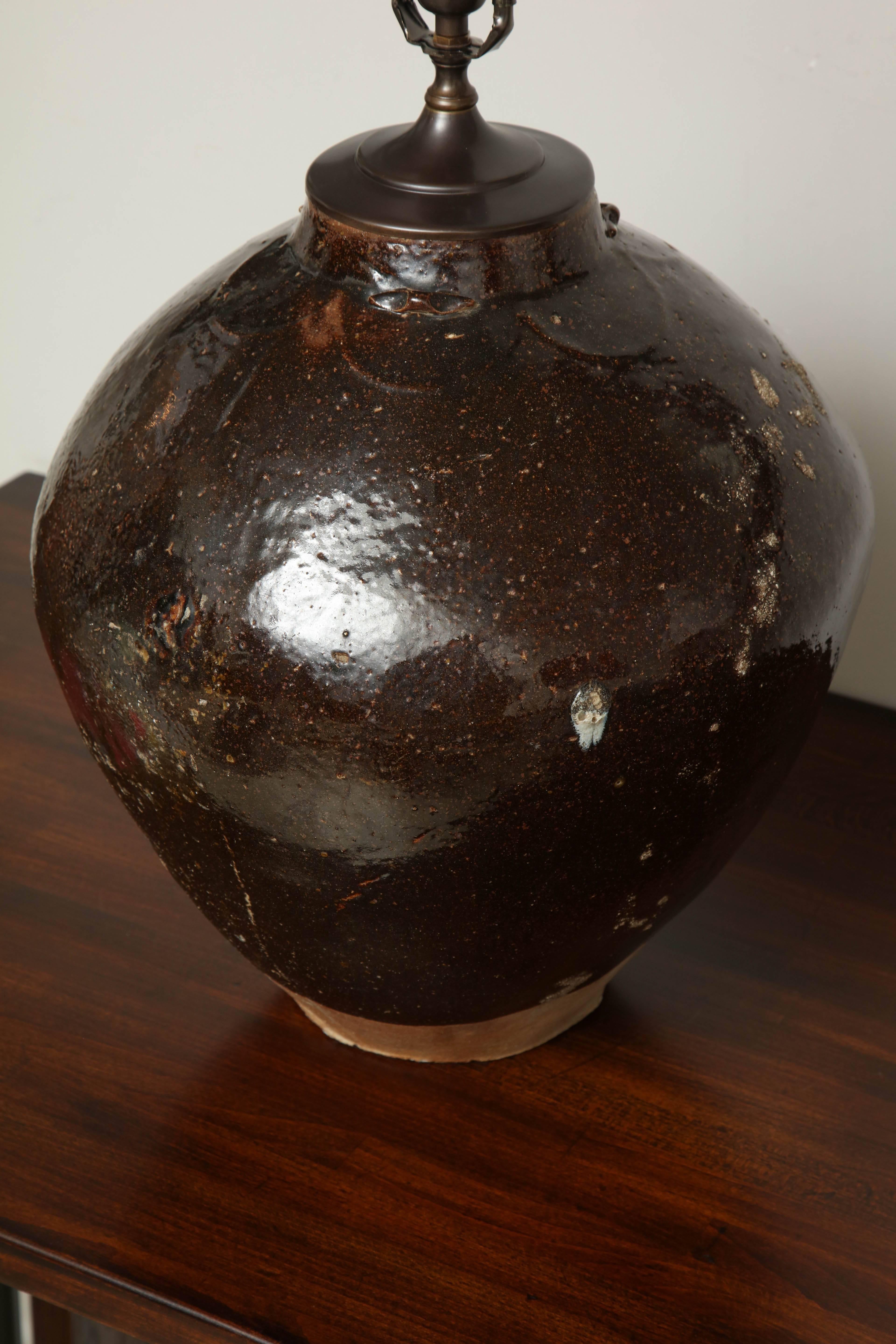 Late 19th Century Glazed Wine Vessel Lamp, Chinese 3