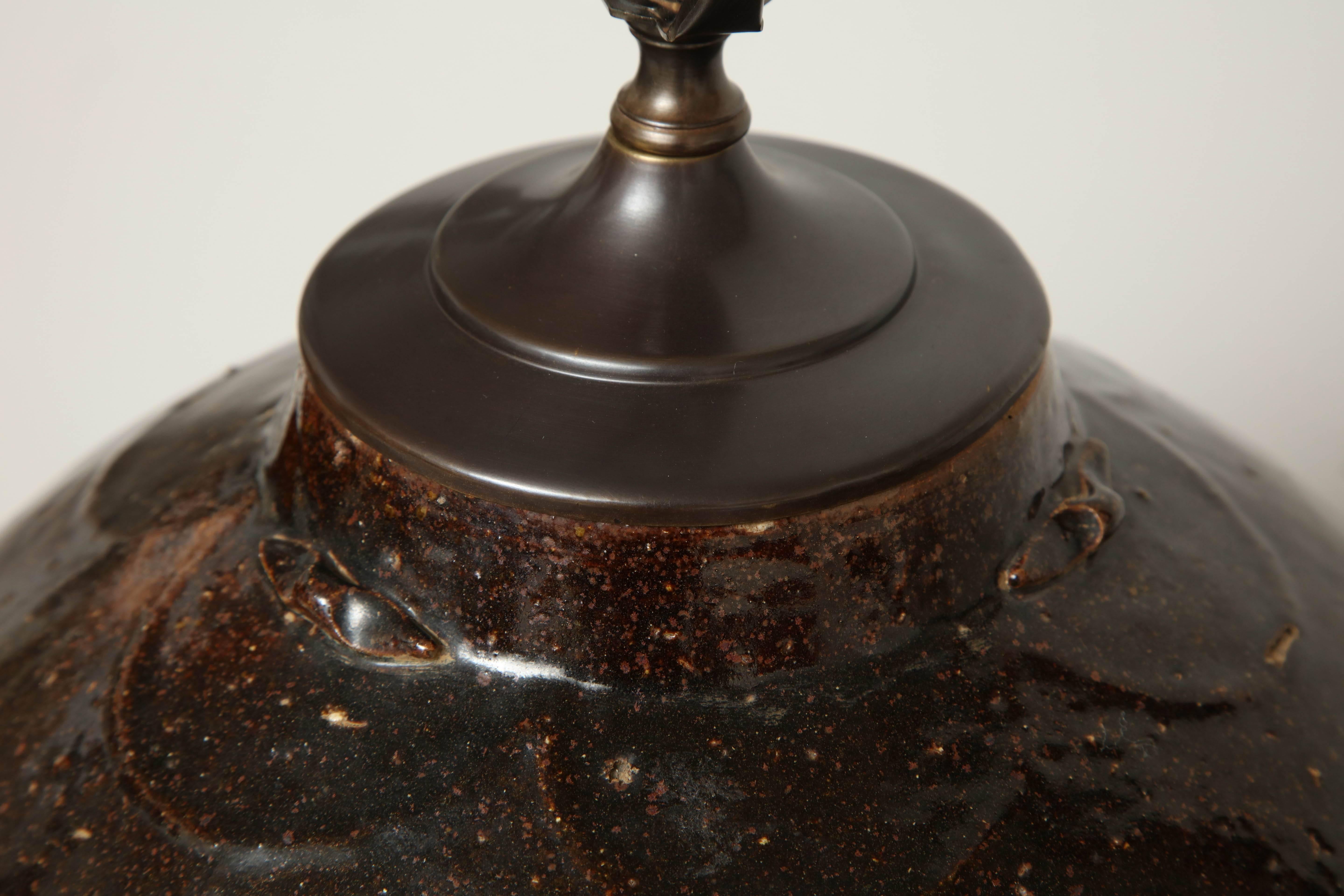 Late 19th Century Glazed Wine Vessel Lamp, Chinese 4