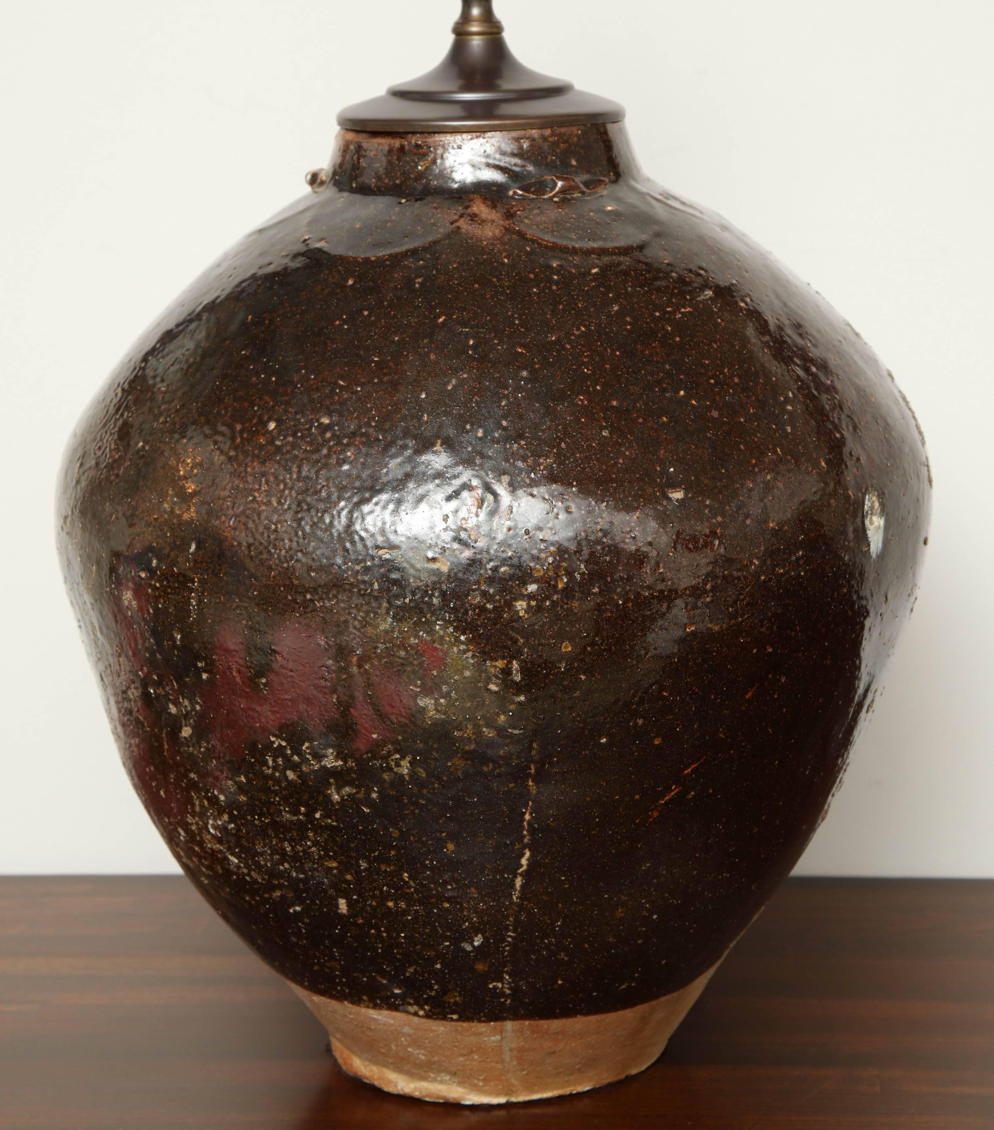 Late 19th Century Glazed Wine Vessel Lamp, Chinese 6