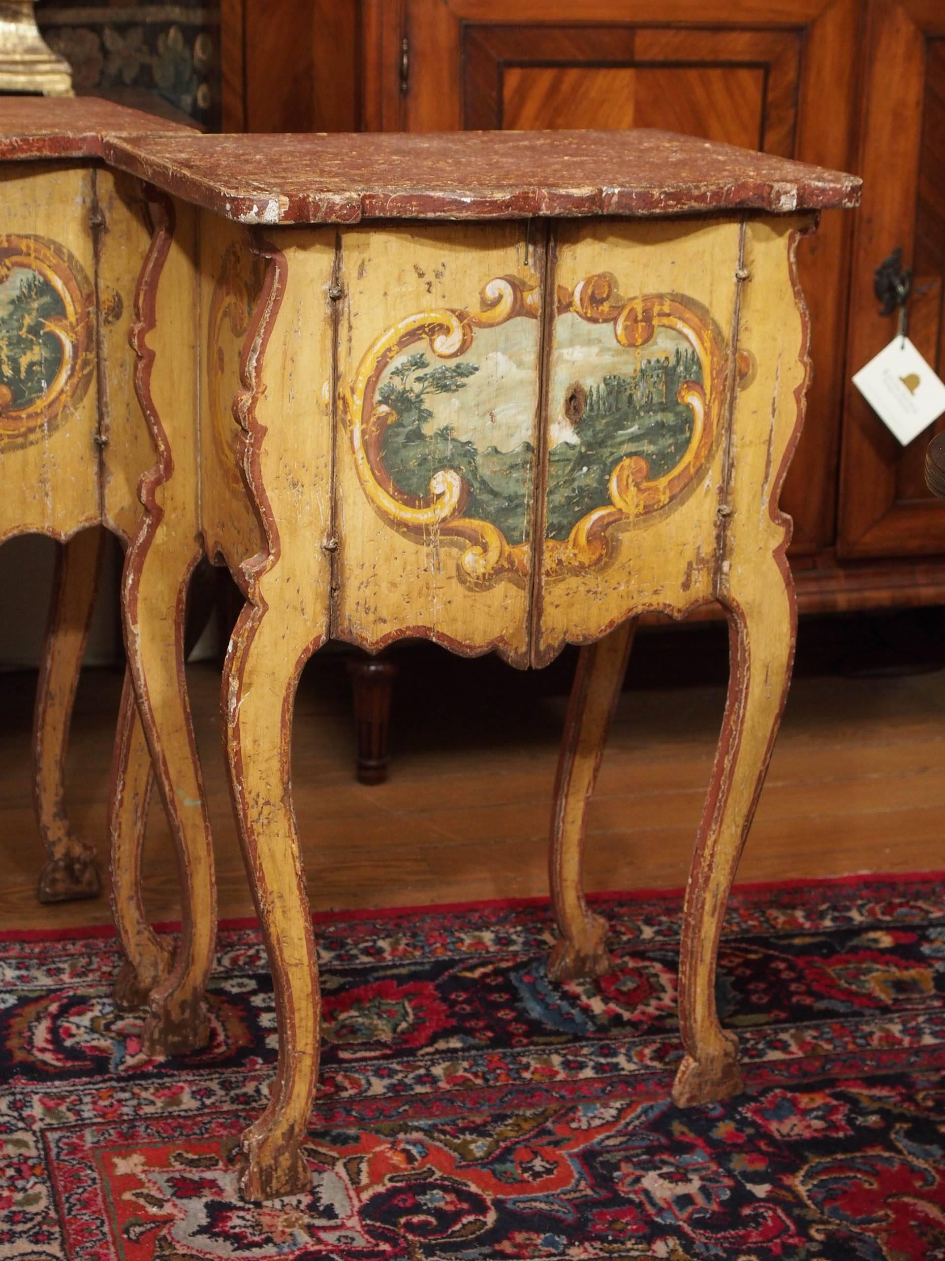 Pair of Tuscan painted commodini.