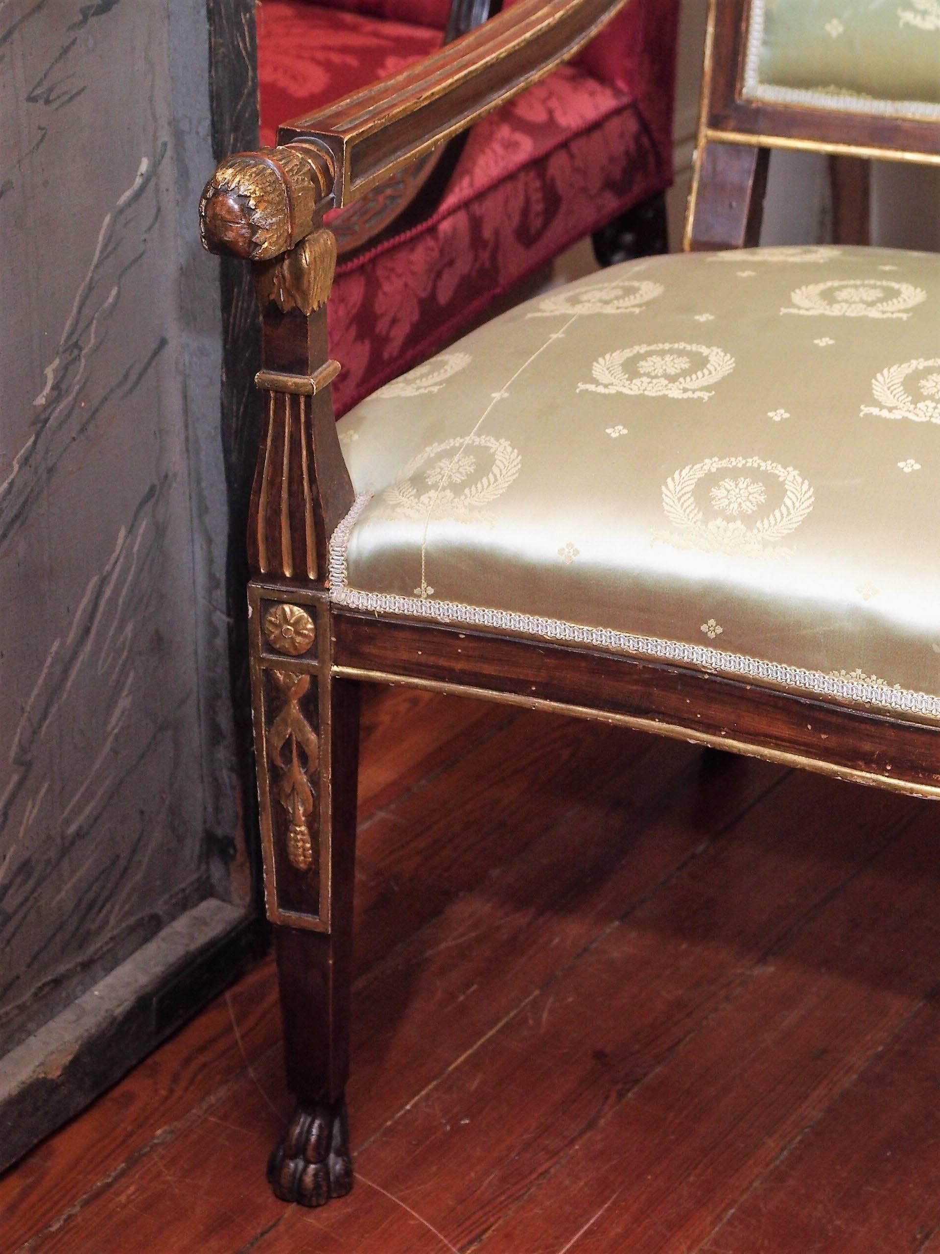 Italian Walnut and Parcel Gilt Empire Settee In Good Condition In Natchez, MS