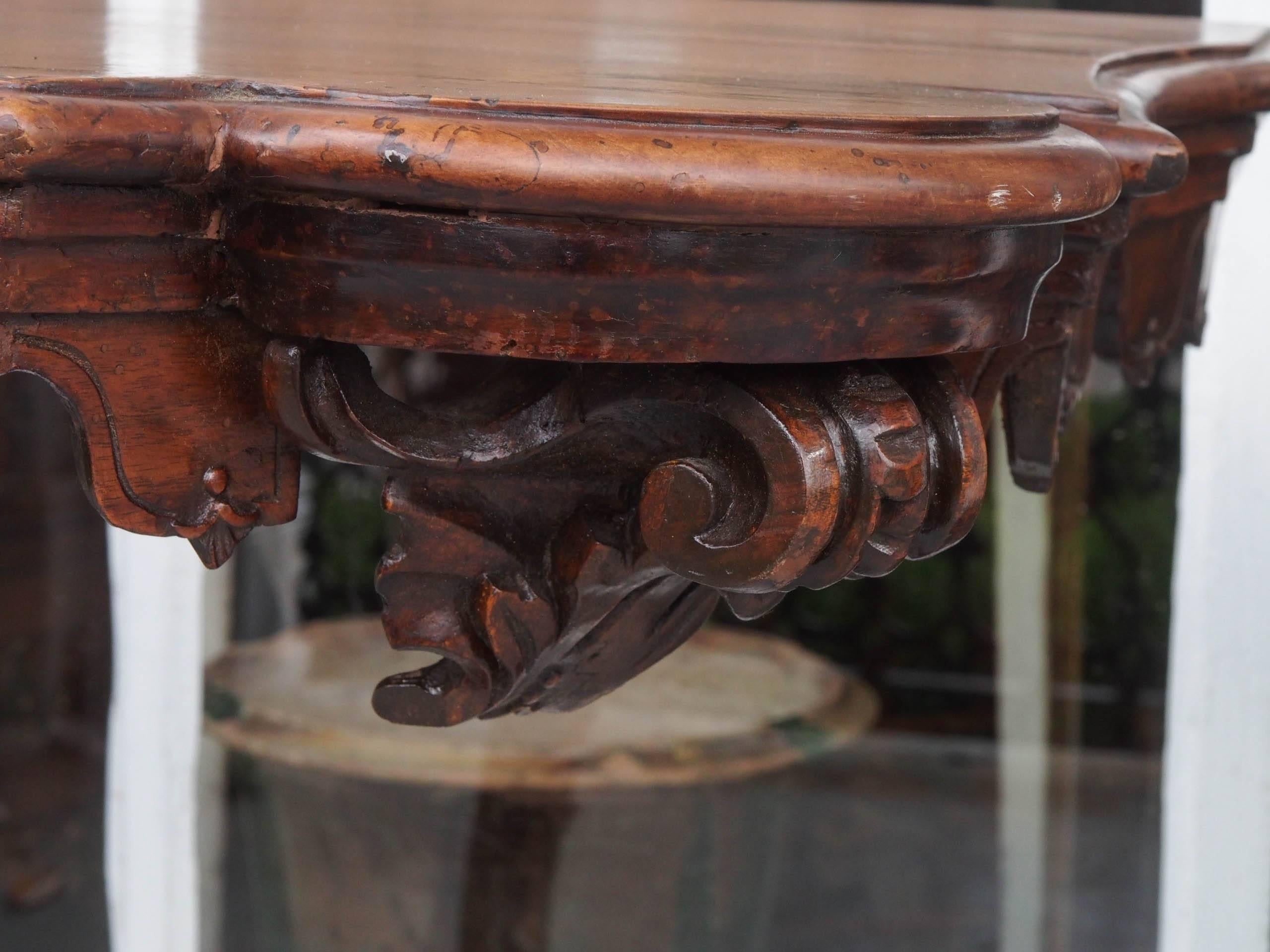18th Century and Earlier Pair of Italian 18th Century Louis XV Walnut Console Tables