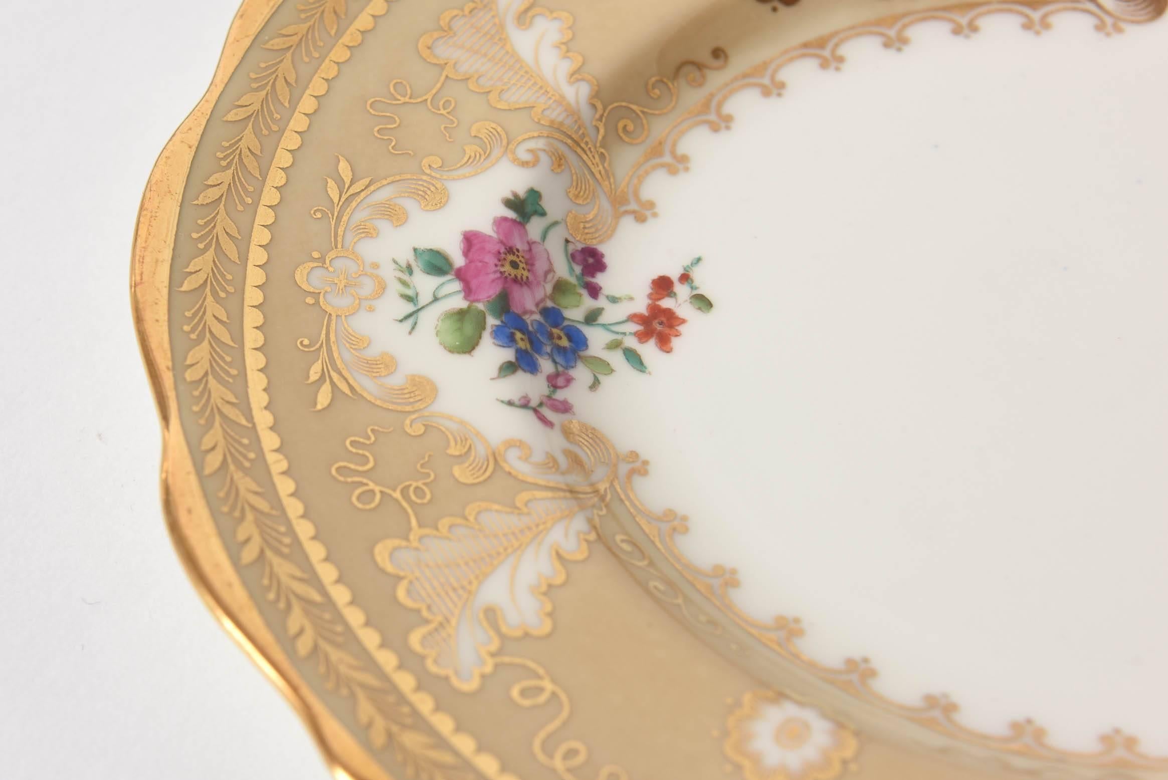 Hand-Crafted Ten Antique English Dessert Plates, a Pretty Scalloped Shape with Hand-Painting