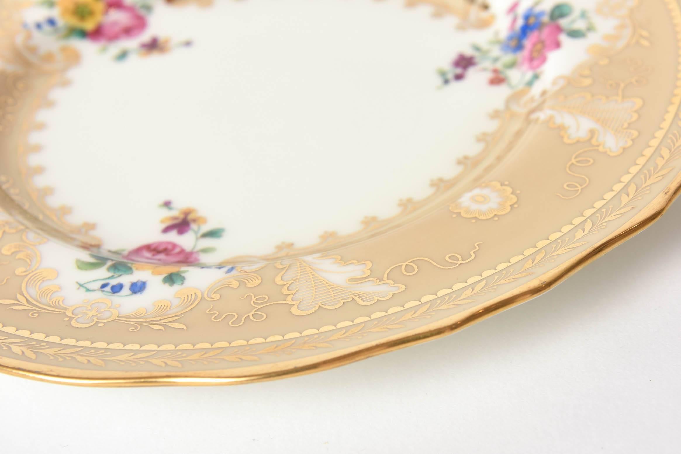 Ten Antique English Dessert Plates, a Pretty Scalloped Shape with Hand-Painting 1