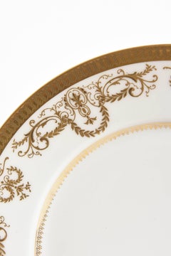 Set of 10 Dessert Plates White and Gold, Limoges France, Antique