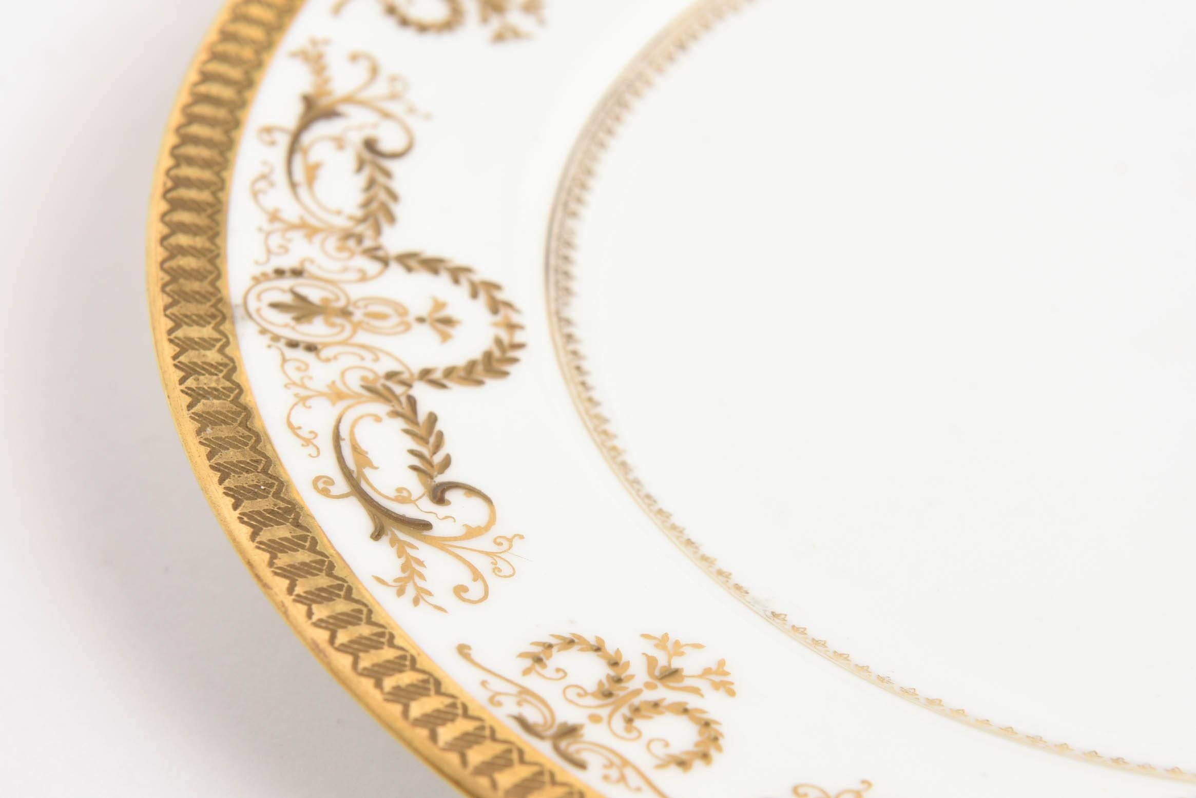 Set of 10 Dessert Plates White and Gold, Limoges France, Antique In Good Condition In West Palm Beach, FL