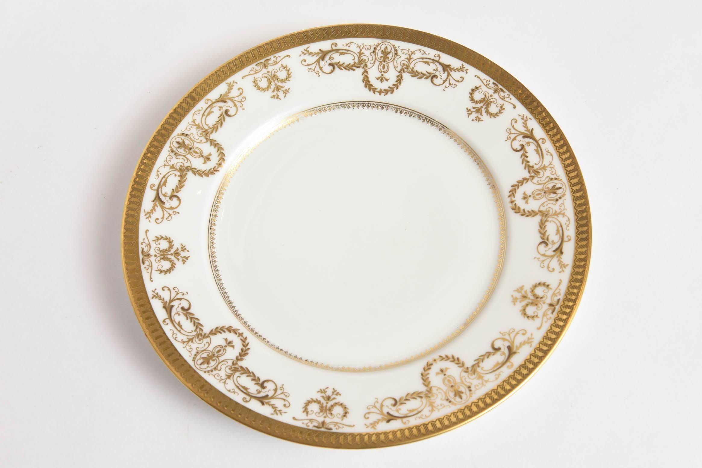 Late 19th Century Set of 10 Dessert Plates White and Gold, Limoges France, Antique