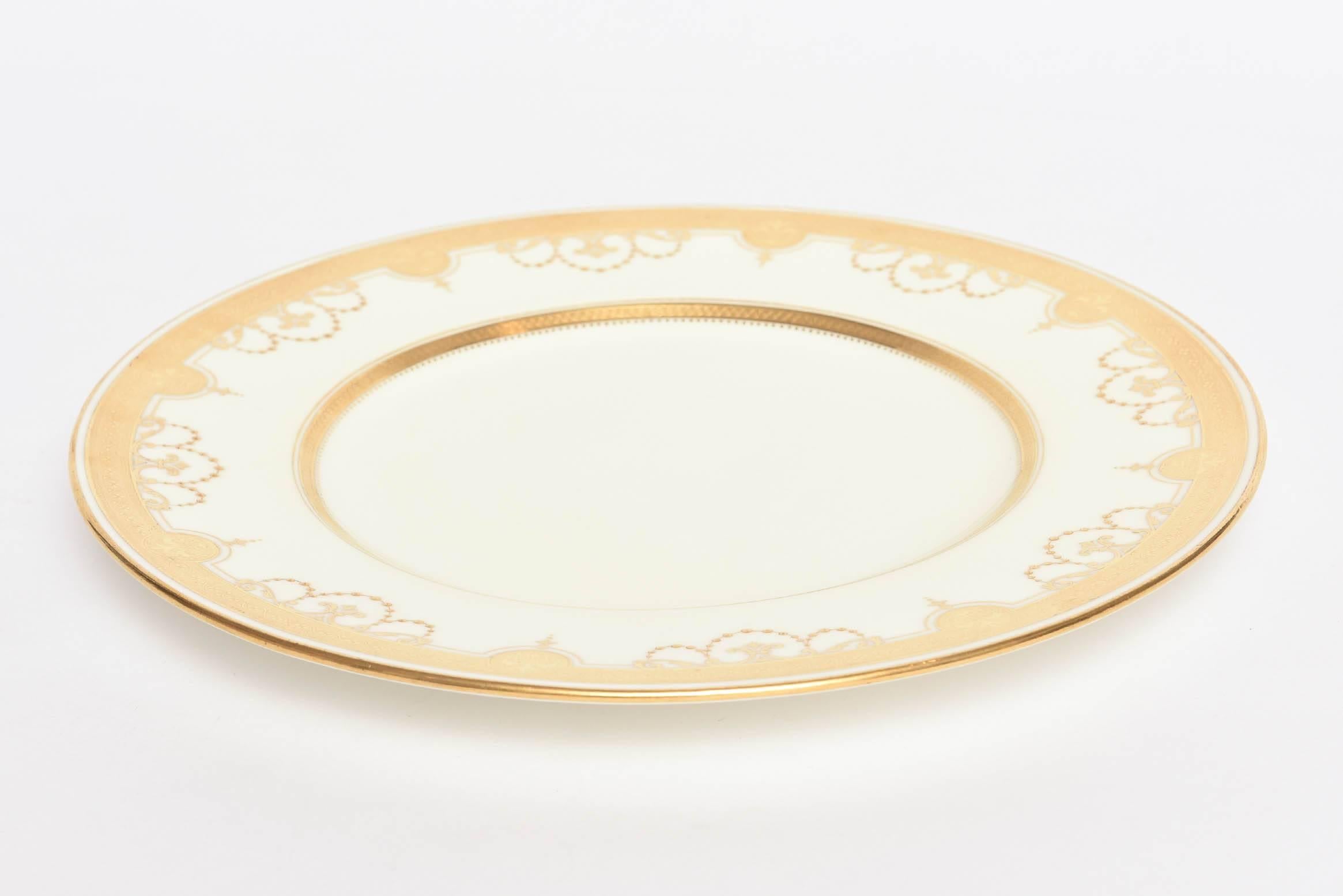Early 20th Century 12 Antique Tiffany Dinner Plates, Heavy Gilt Encrusted Medallion Swag Design