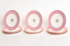 12 Antique Pink and Gold Dessert Plates, Gilt Centre Medallion