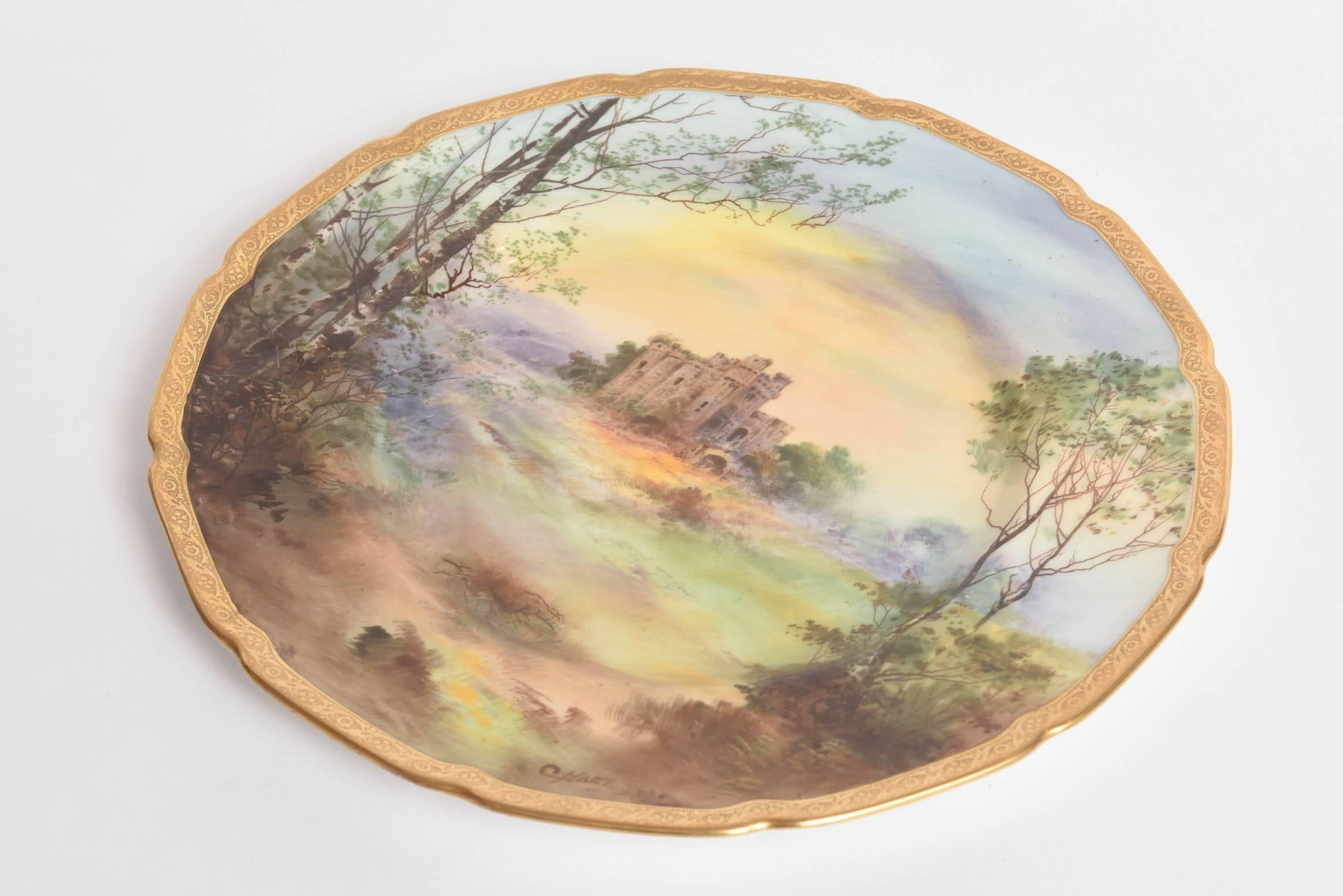 Early 20th Century Antique English Castle Plate, Artist Signed 