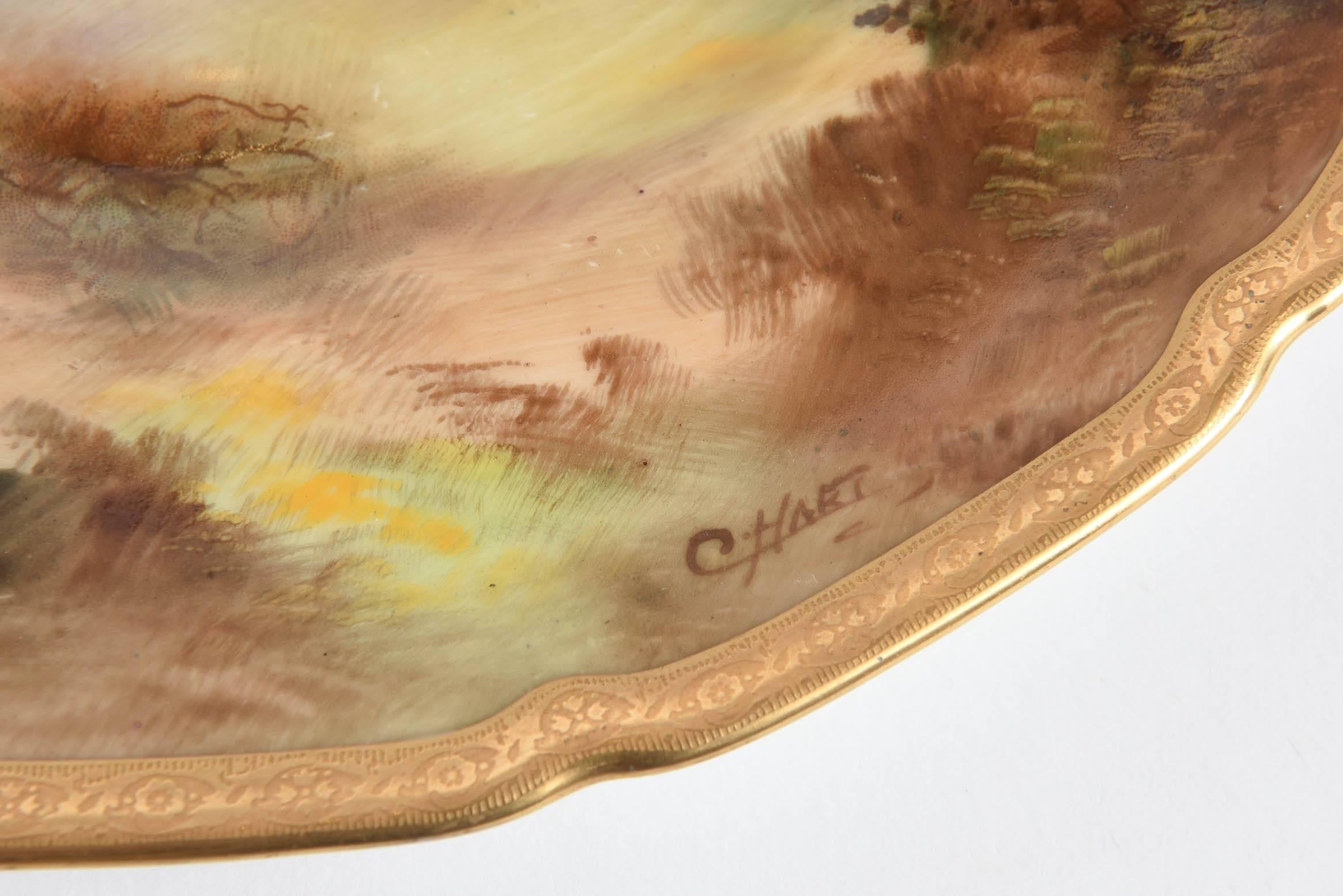Gold Antique English Castle Plate, Artist Signed 