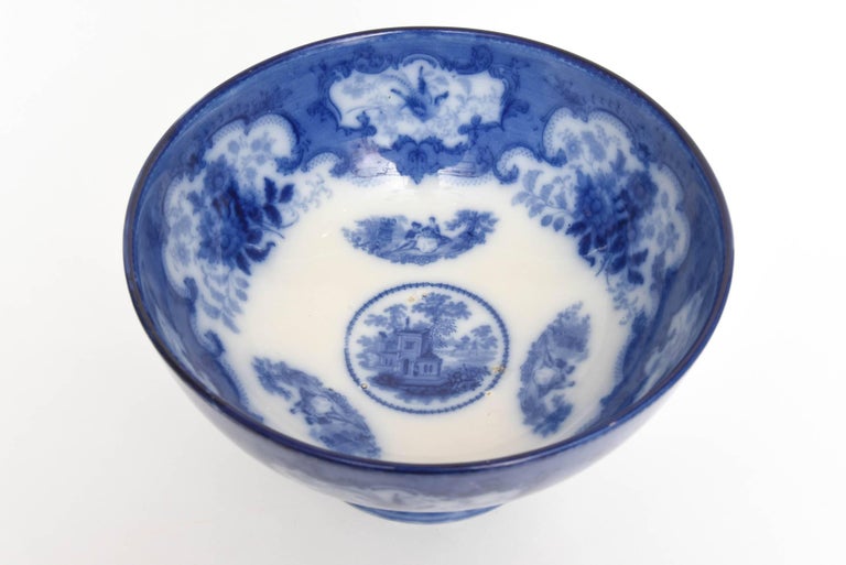 Antique Flo Blue Punch Bowl, Royal Doulton, Game Bird, Scenic, Strong