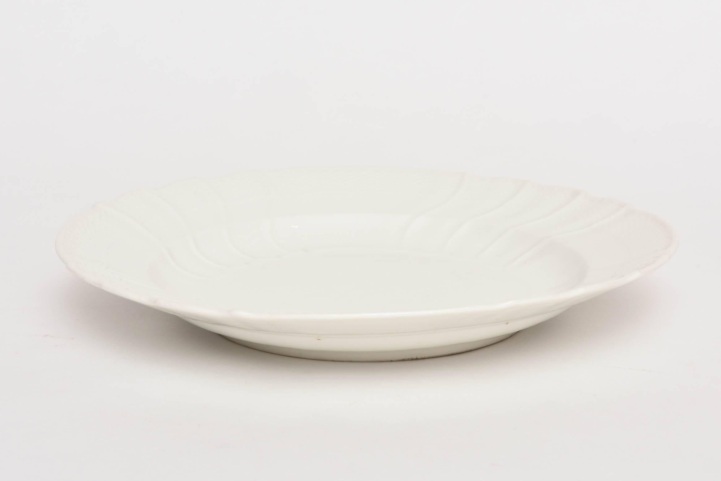 Porcelain 12 Dinner Plates, Antique Berlin, All White Blanc De Chine, Basket Weave Edge