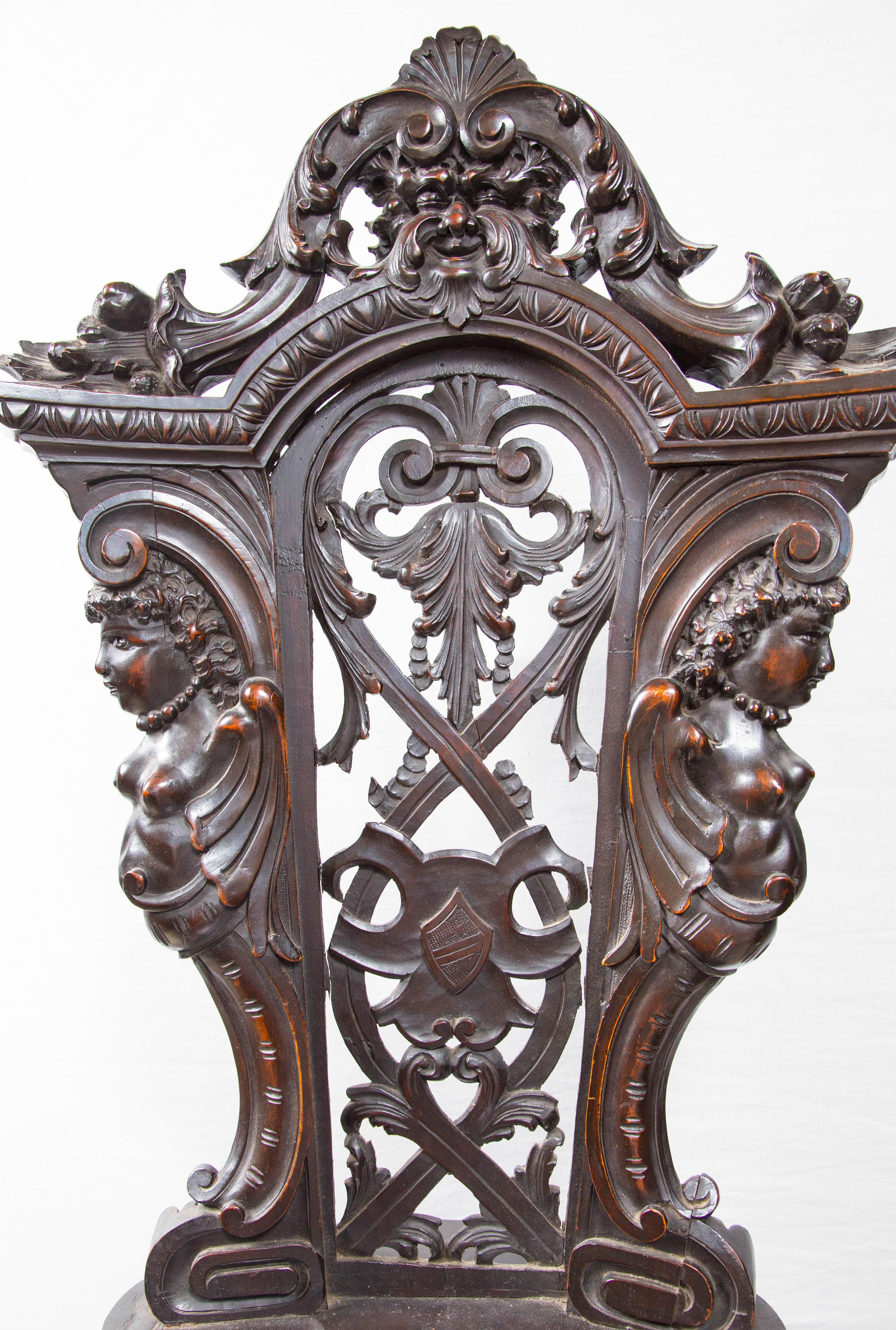 Hand-Carved Rare Pair of Renaissance Sgabelli 'Side Chairs' For Sale