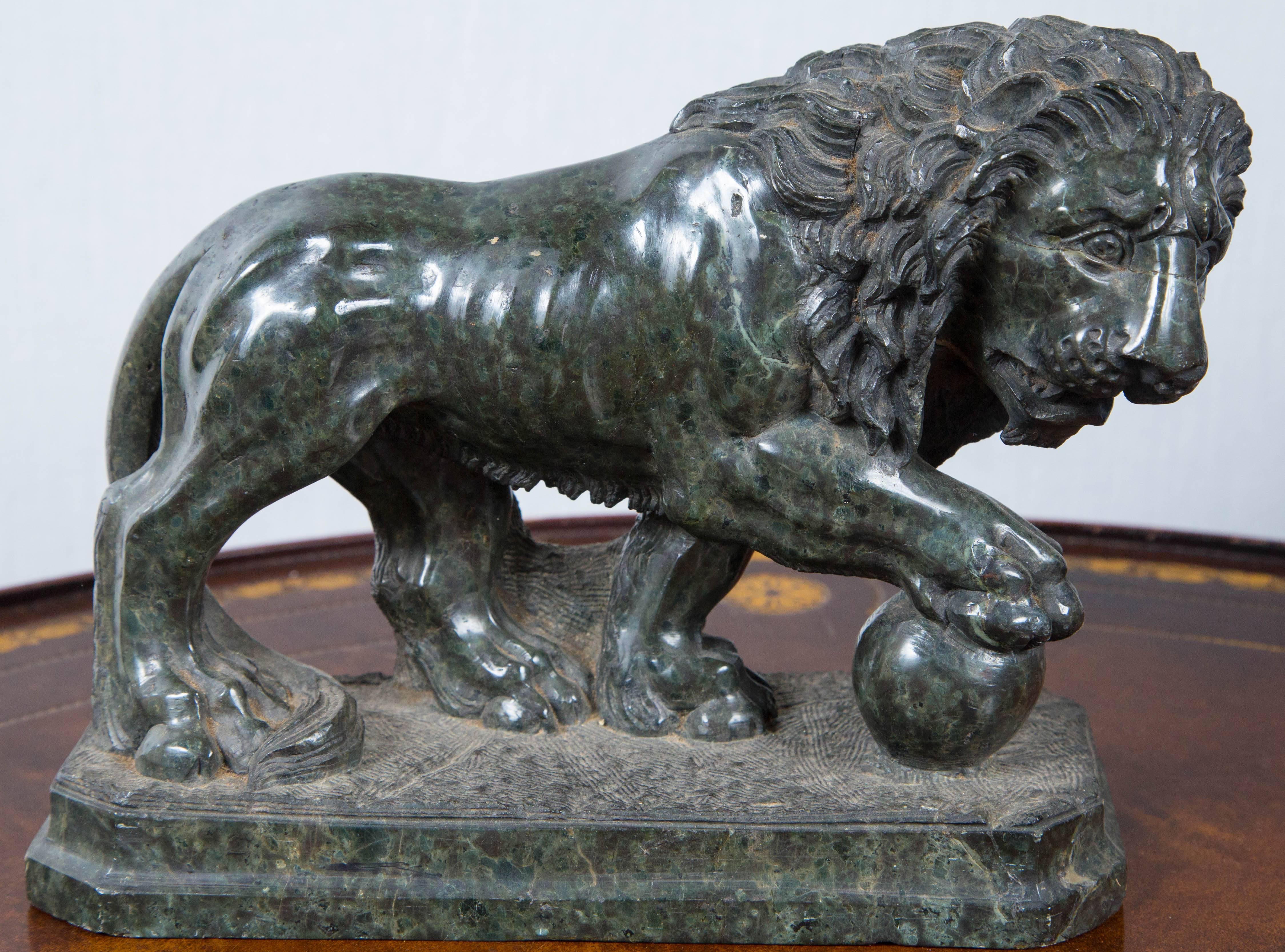 Hand-Carved Solid Marble Statue of a Medici Lion