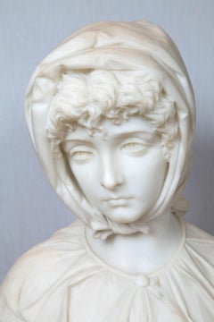 Marble Bust of a Young Woman Wearing a Scarf