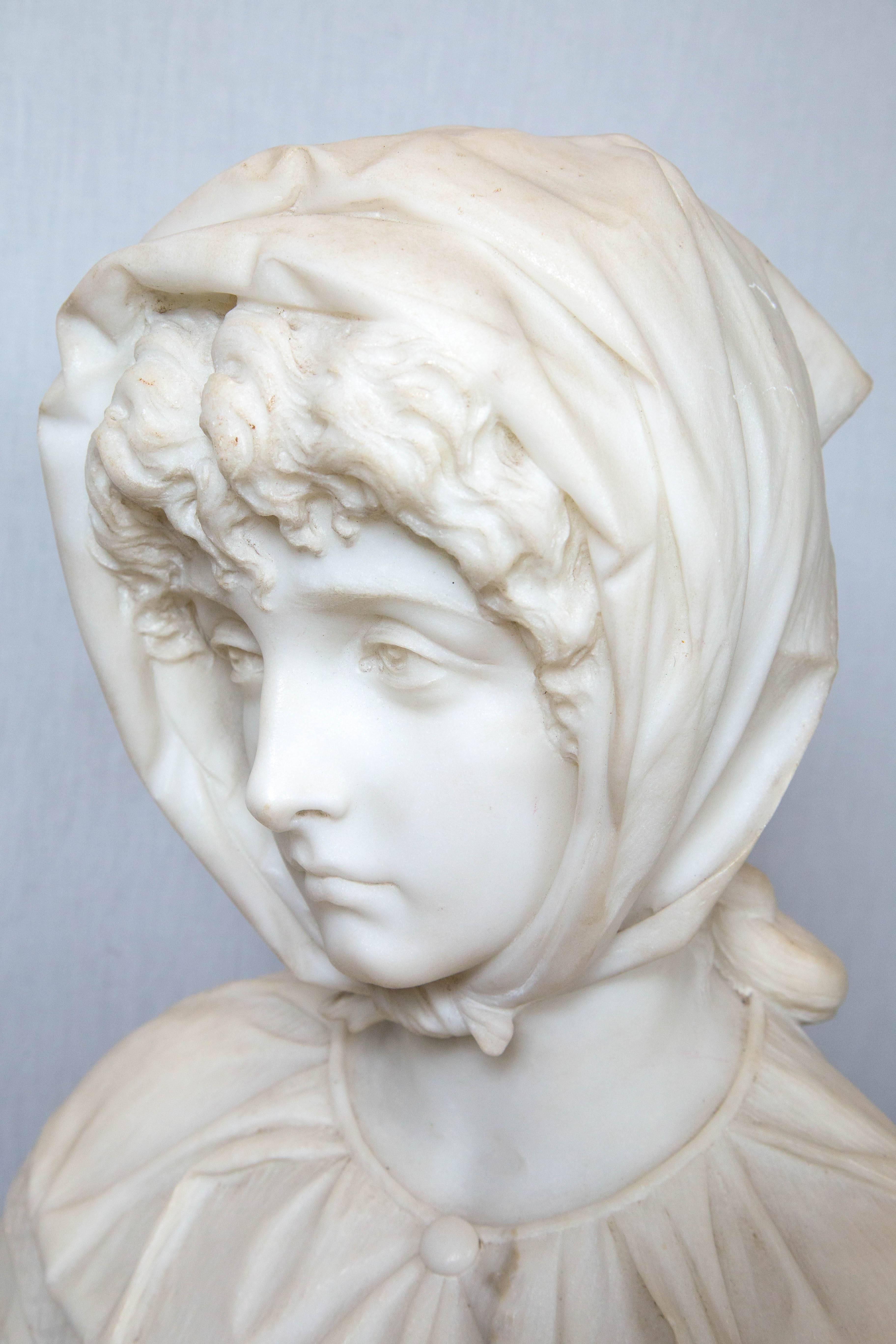 Marble Bust of a Young Woman Wearing a Scarf 1