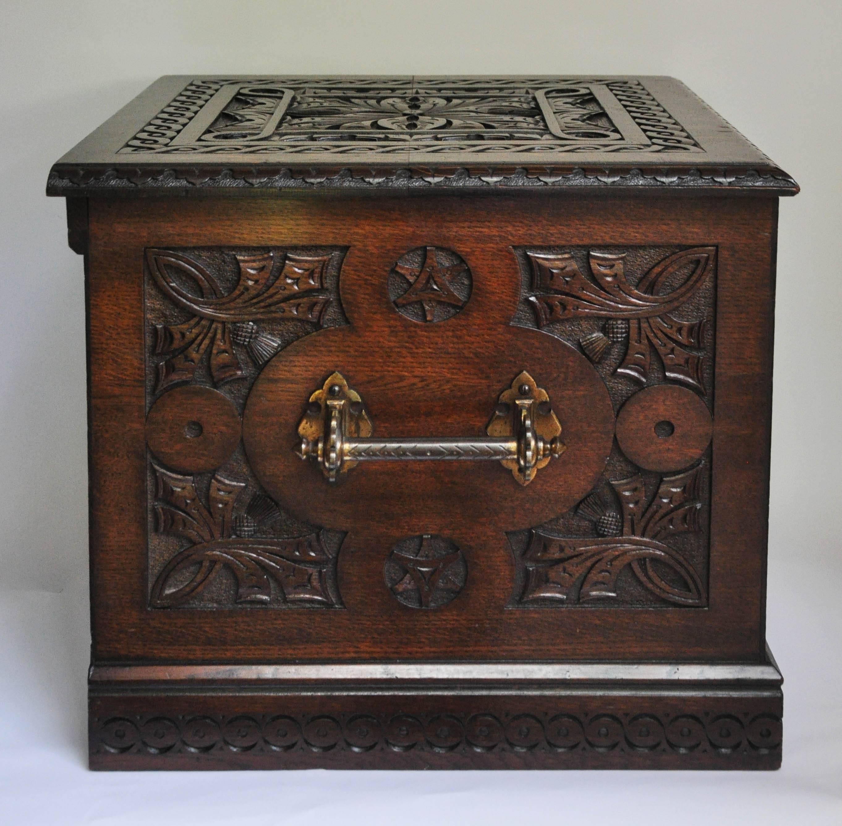 Hand-Carved Coal Box For Sale