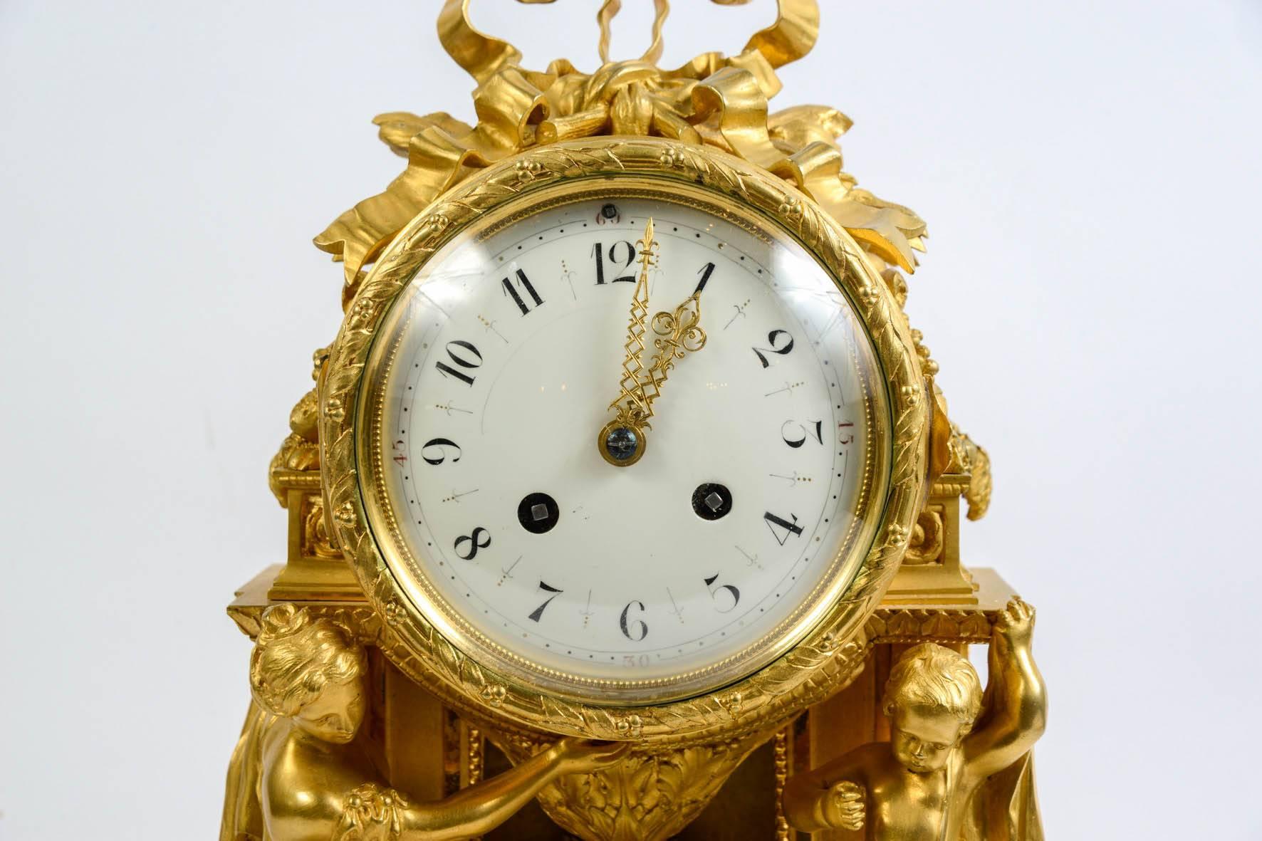 Louis XVI Gilded Bronze Mantel Clock For Sale