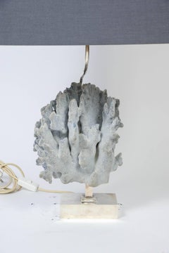 Pair of Tall Coral and Nickeled Brass Lamps by Willy Daro