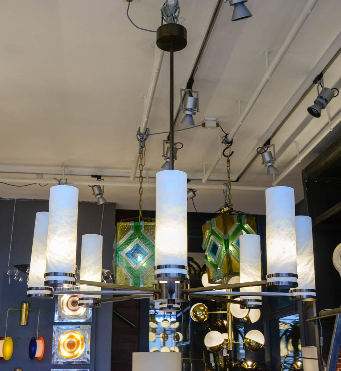 Contemporary Glustin Luminaires Creation Brass Chandelier with Alabaster Sconces For Sale