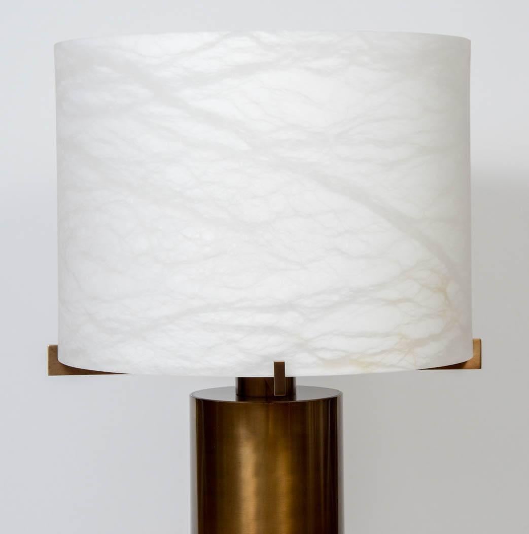 Modern Glustin Luminaires Creation Brass and Alabaster Shades Table Lamp For Sale