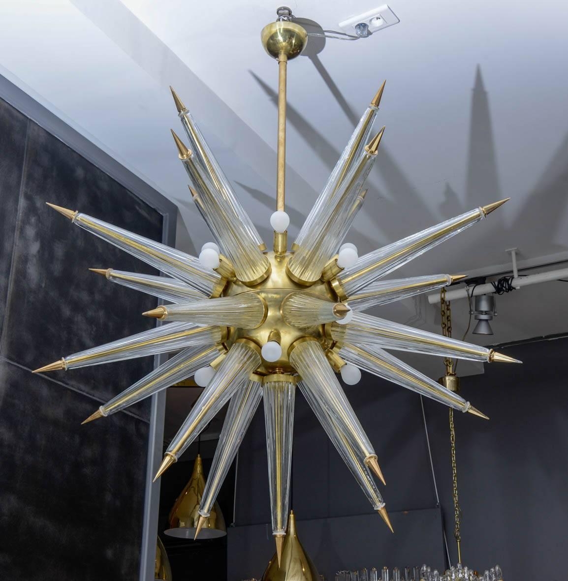 Late 20th Century Brass Sputnik Chandelier with Murano Glass Spikes