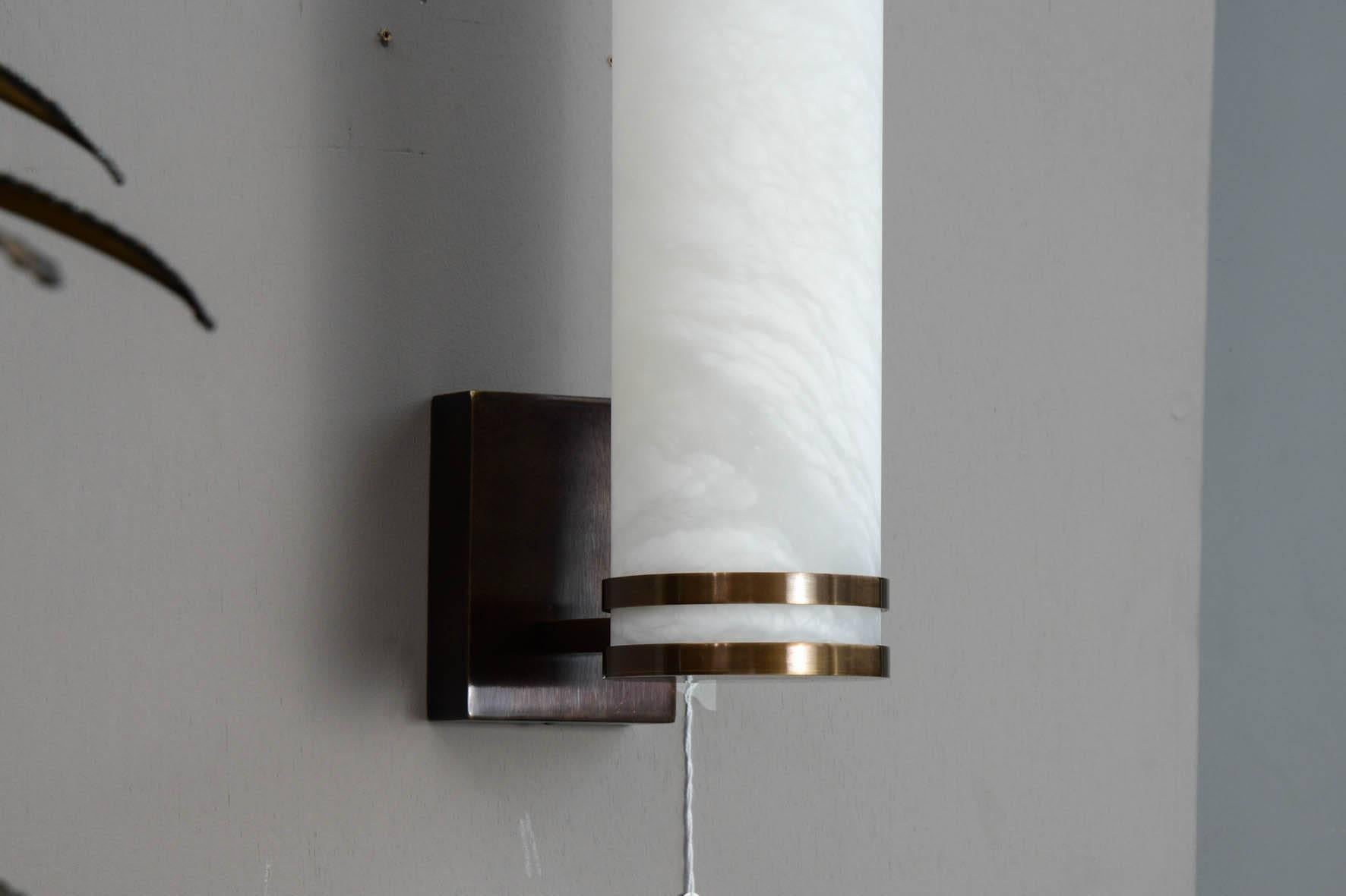 Modern Glustin Luminaires Creation Brass and Alabaster Wall Sconces For Sale