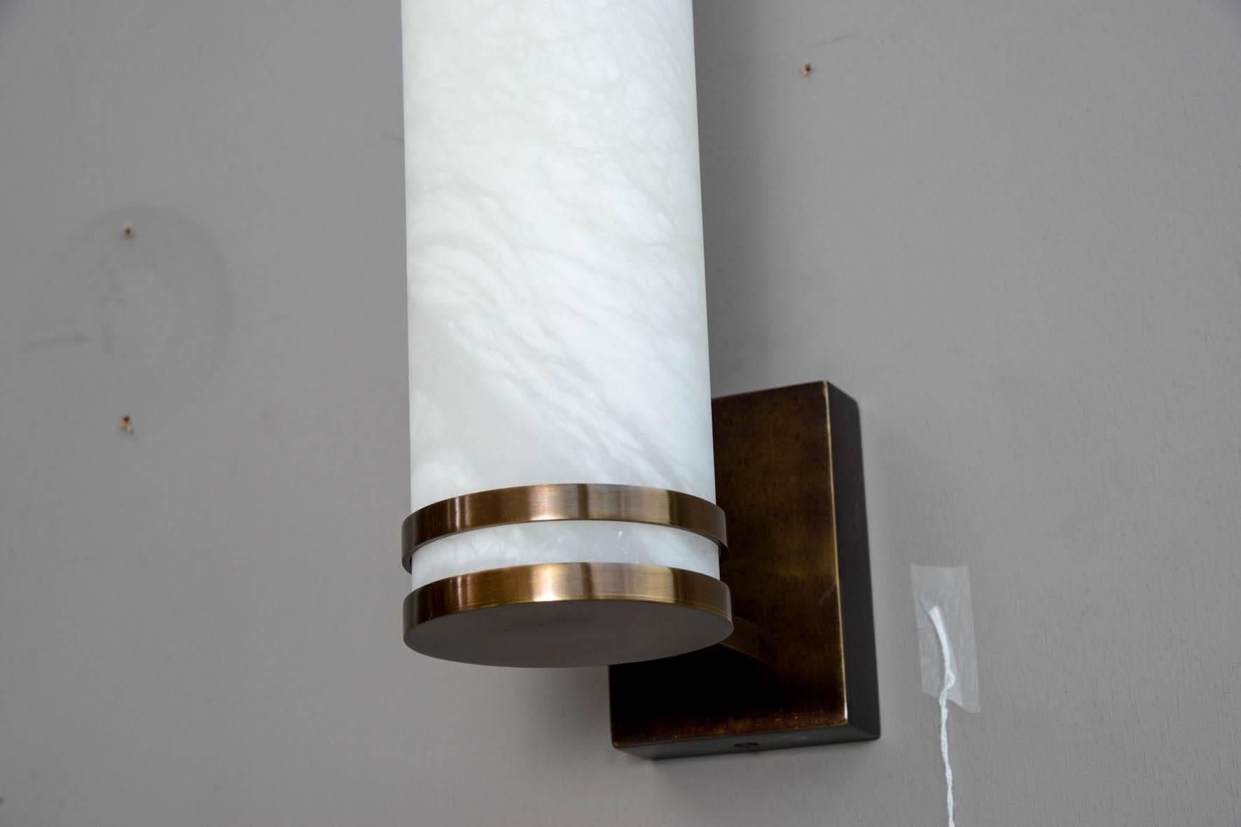 Italian Glustin Luminaires Creation Brass and Alabaster Wall Sconces For Sale