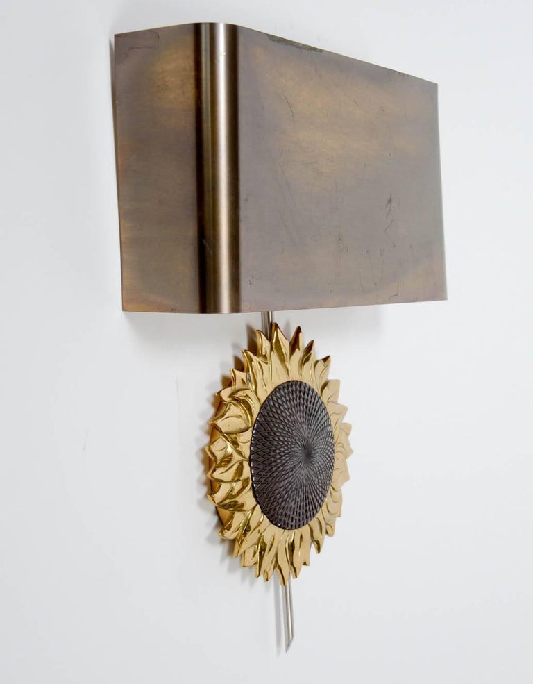 Mid-Century Modern Sun Flower Bronze Wall Sconce by Maison Charles For Sale